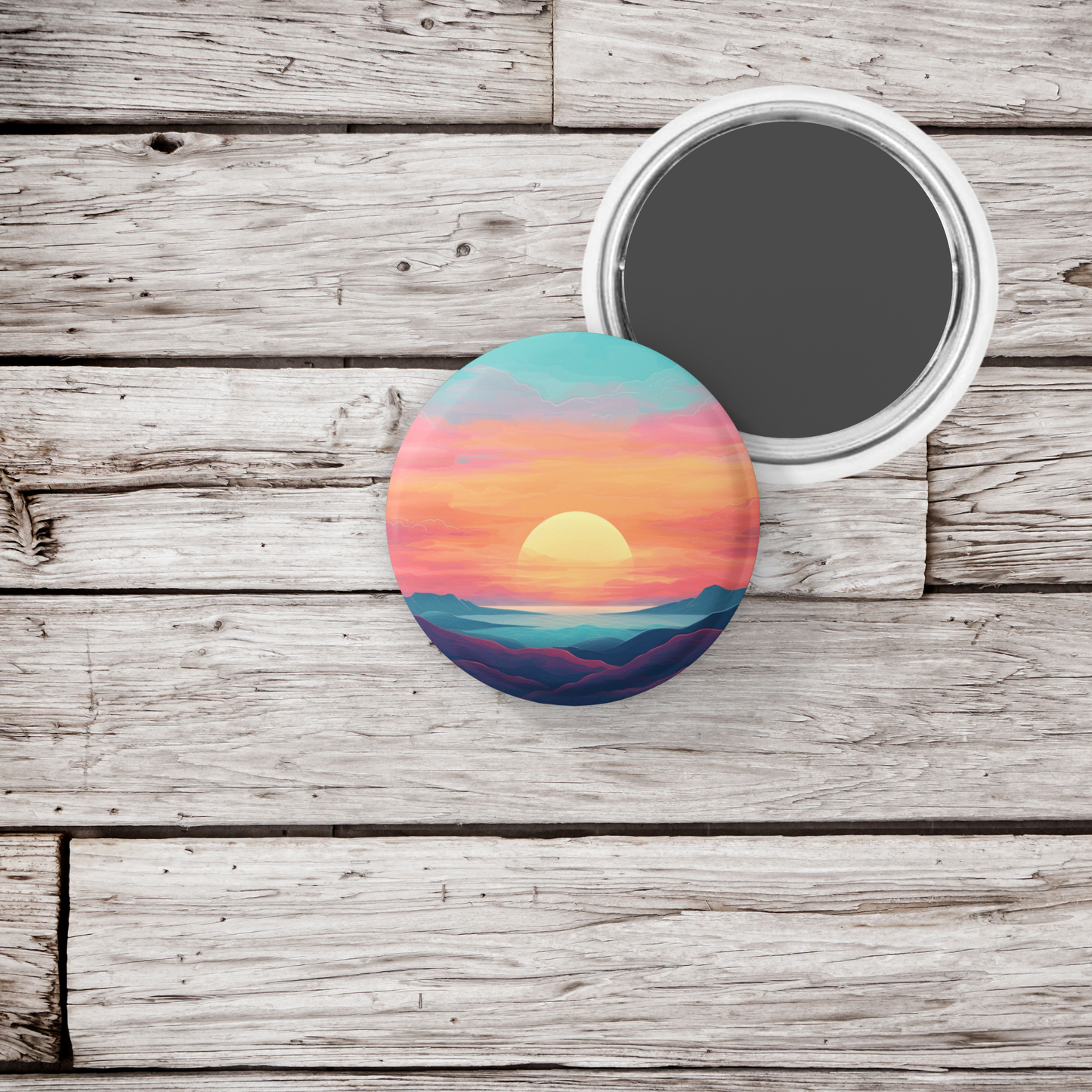 Sunset Pin Back Button, Magnet