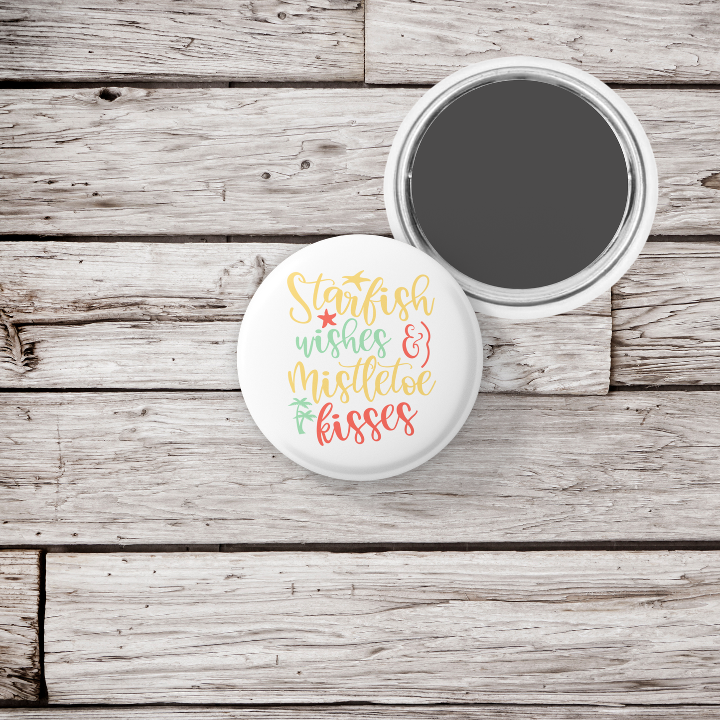 Starfish Wishes Mistletoe Kisses Pin Back Button, Magnet