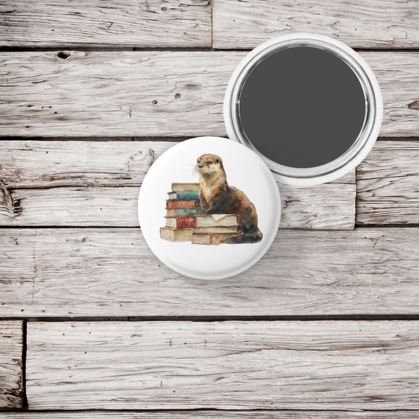 Otter Book 3 Pin Back Button, Magnet