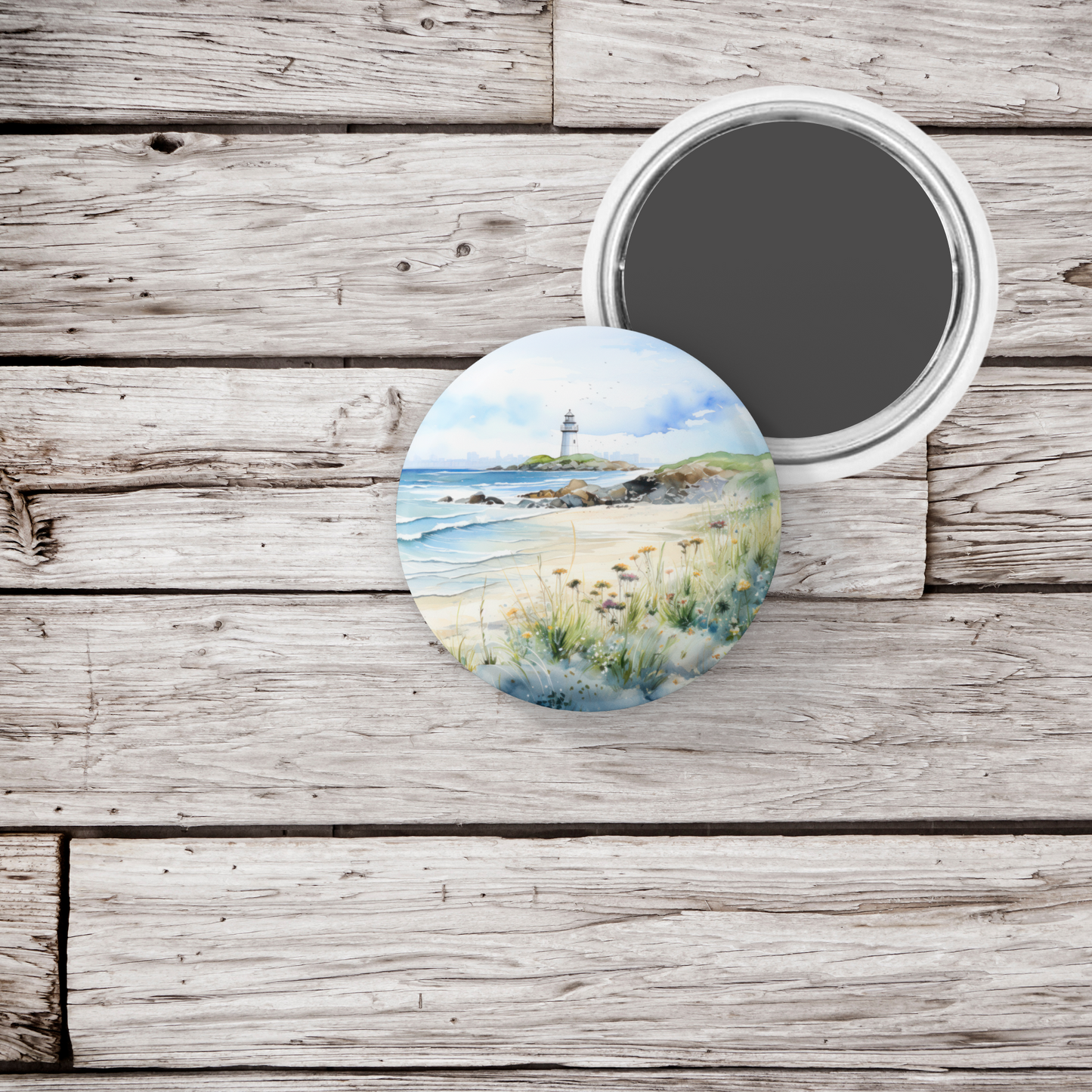 Costal Beach Pin Back Button, Magnet, Keychain