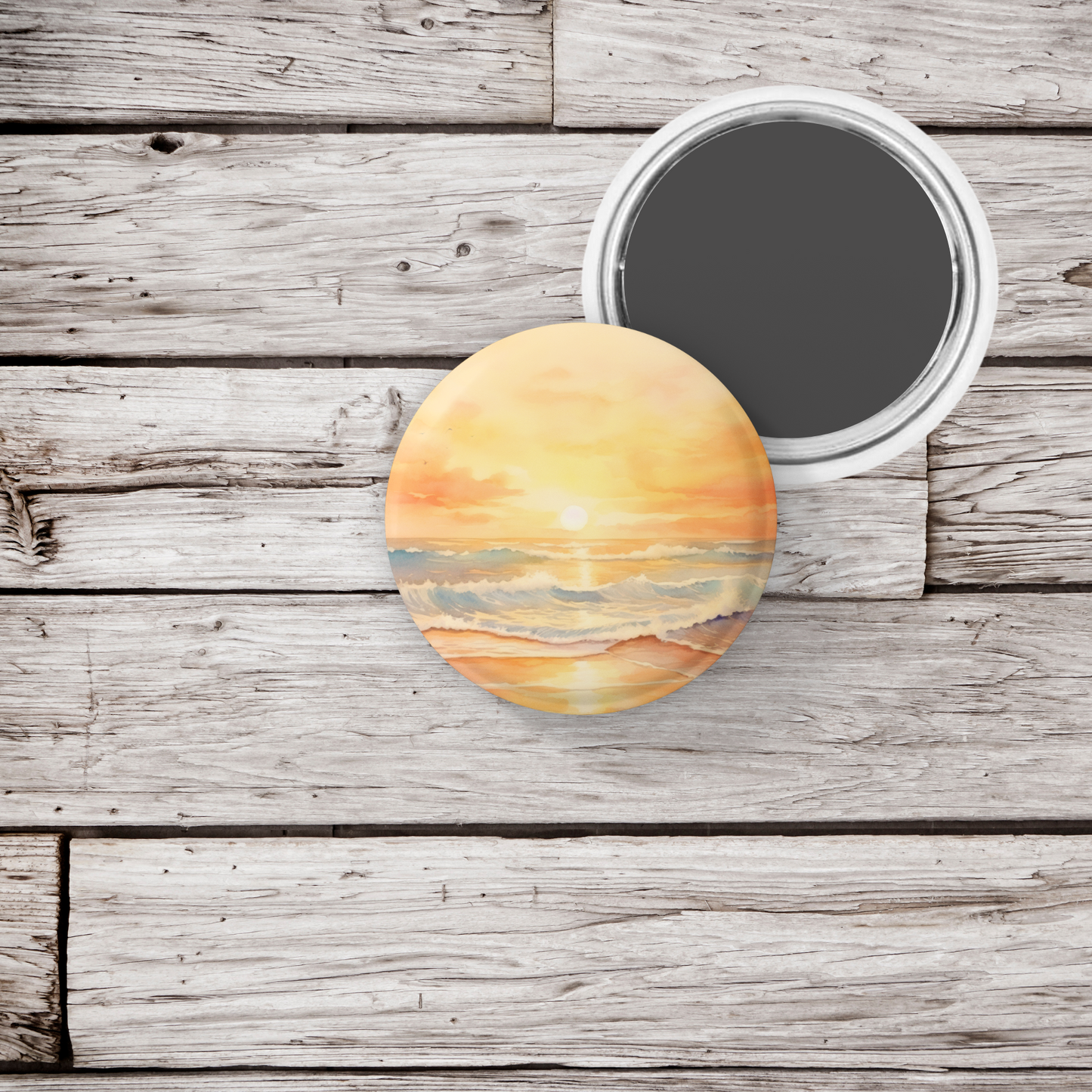 Beach Landscape Pin Back Button, Magnet, Keychain