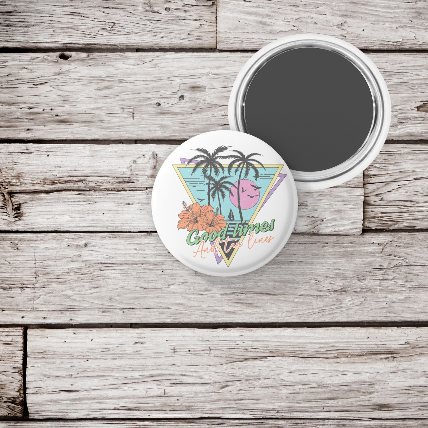 Good Times and Tan Lines Pin Back Button, Magnet, Keychain
