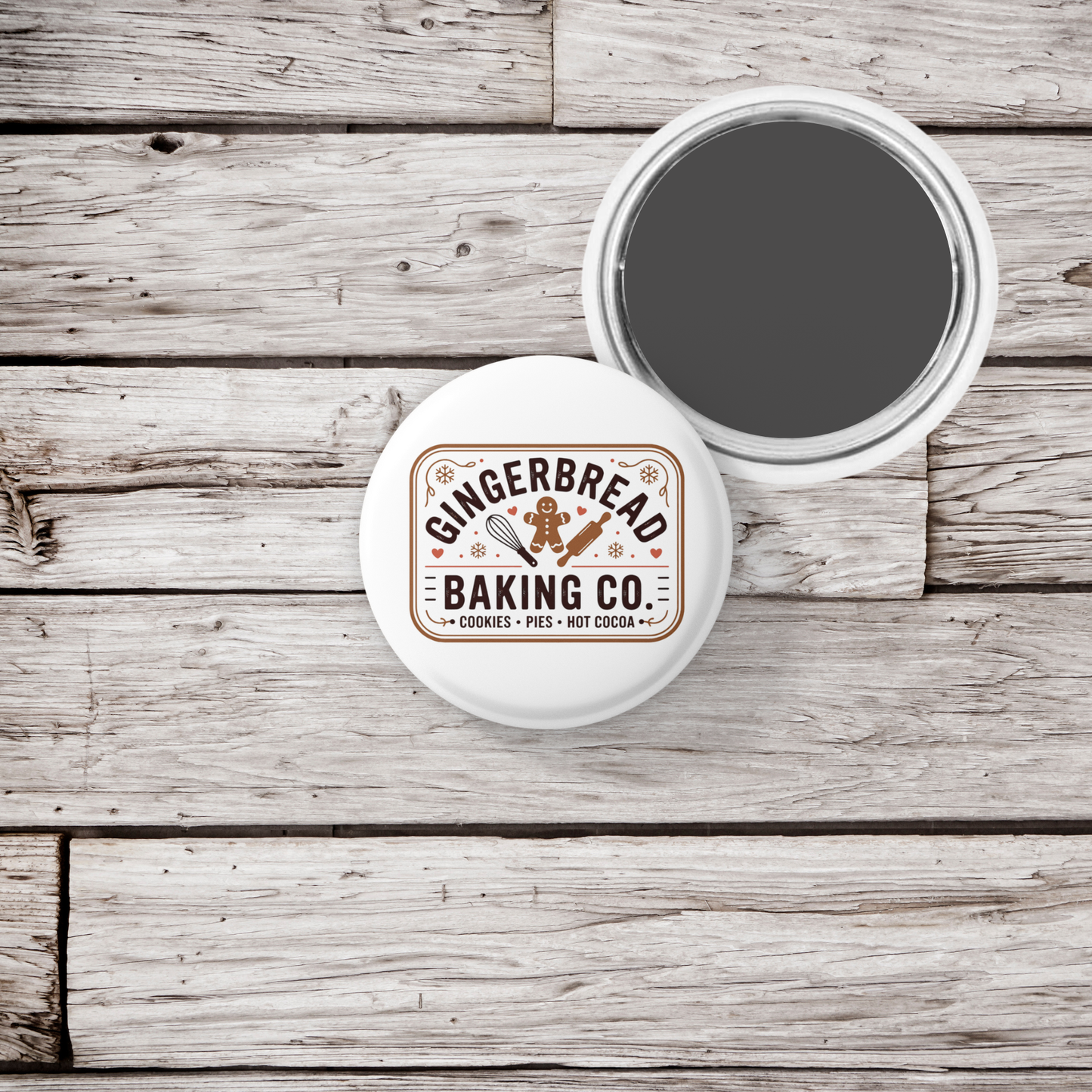 Gingerbread Baking Co Pin Back Button, Magnet
