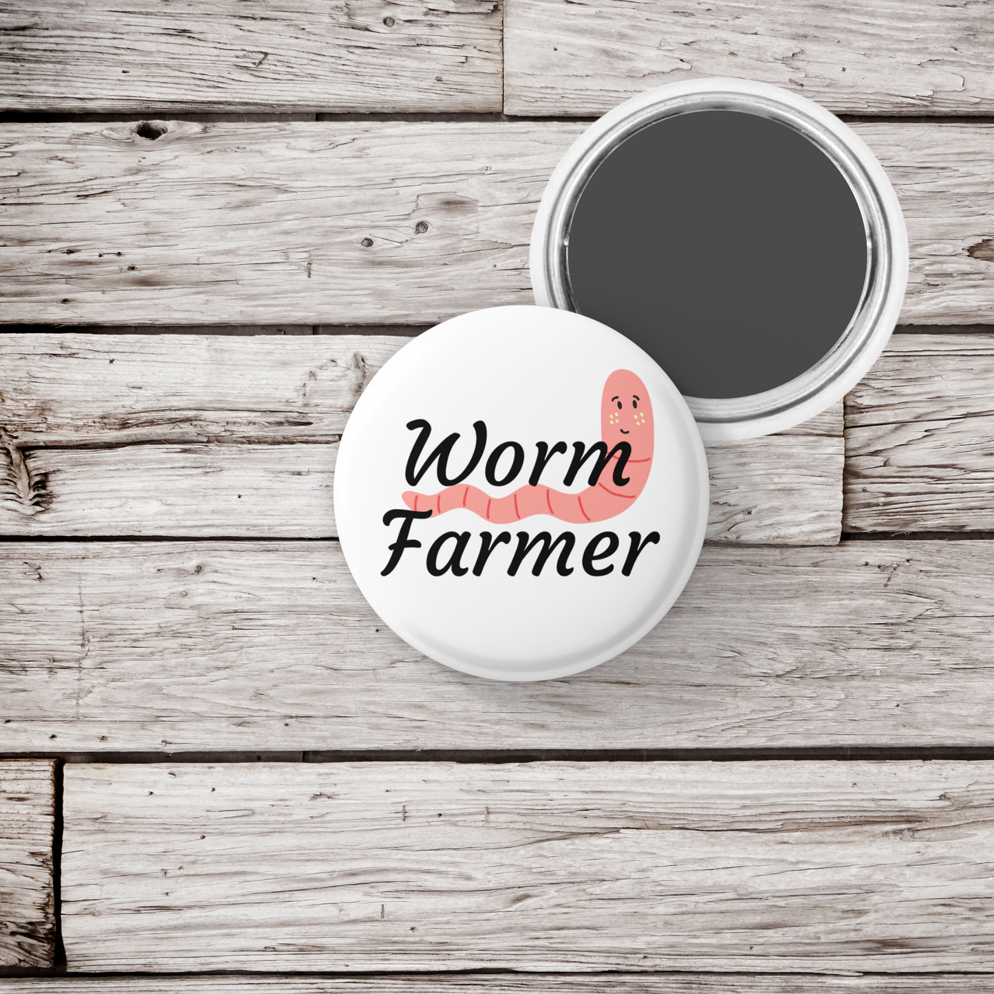 Worm Farmer Pin Back Button, Magnet, Keychain