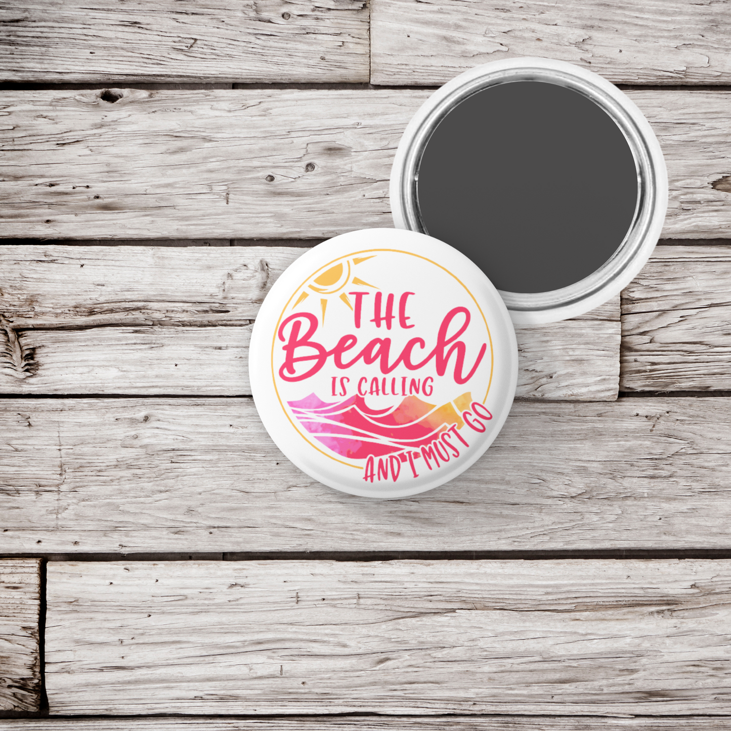 The Beach Is Calling Pin Back Button, Magnet, Keychain