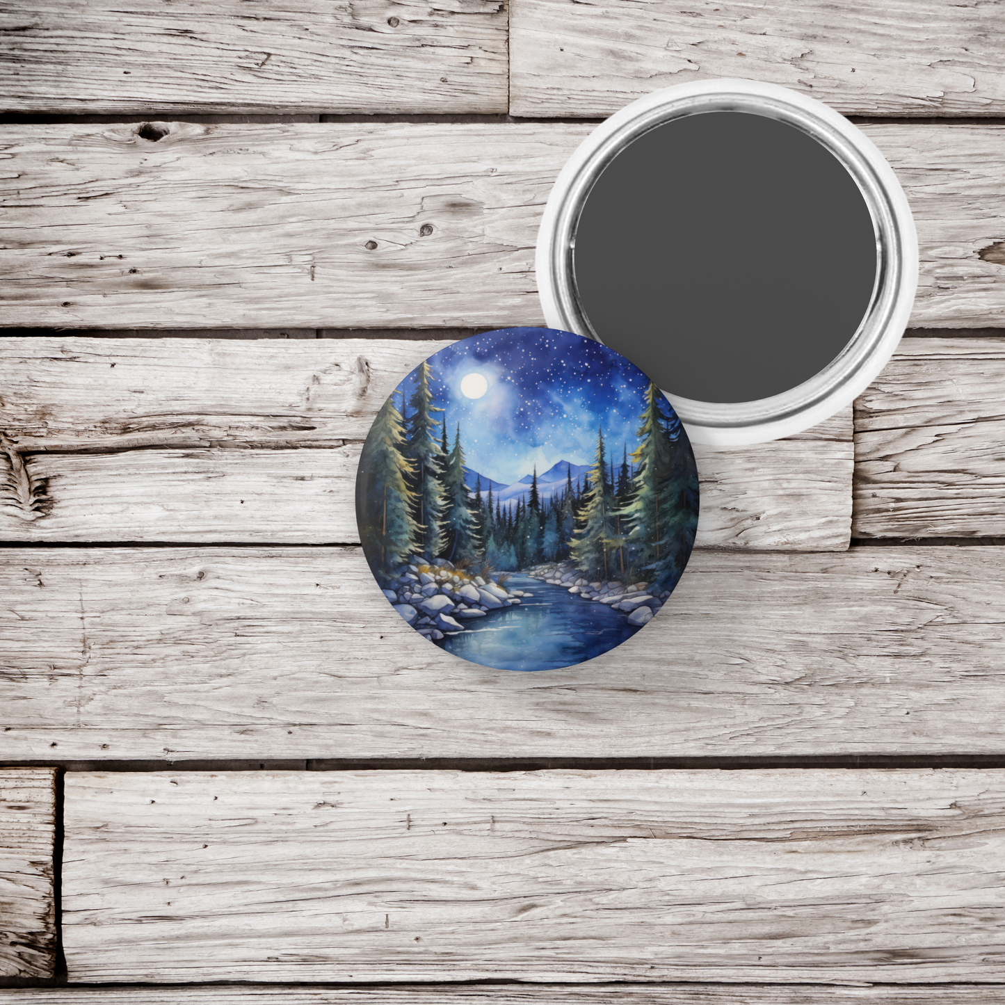 Night Forest Pin Back Button, Magnet