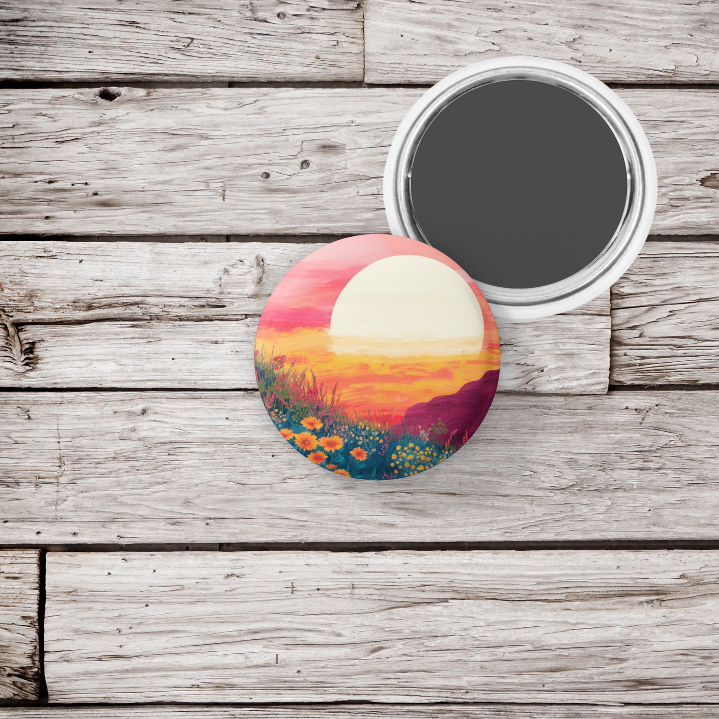 Sunset Wildflowers Pin Back Button, Magnet