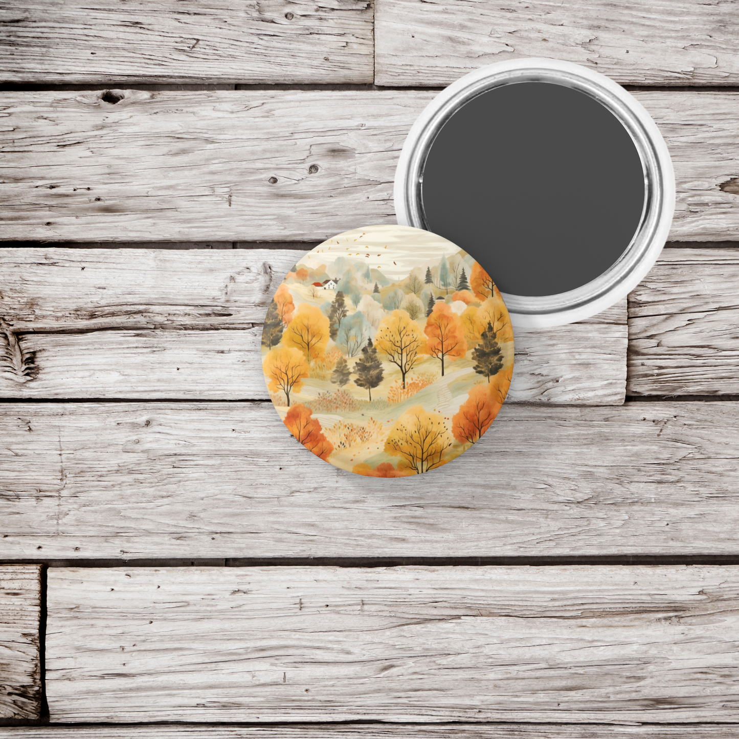 Country Fall Landscape 2 Pin Back Button, Magnet