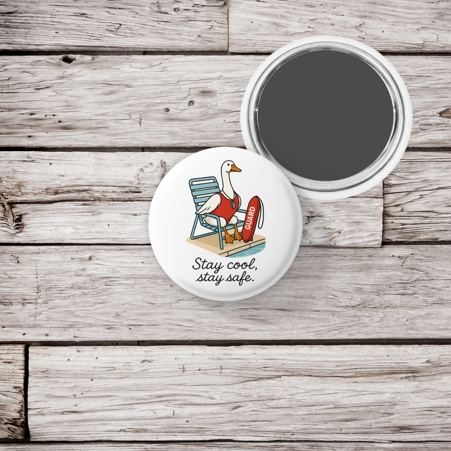 Stay Cool Stay Safe Pin Back Button, Magnet