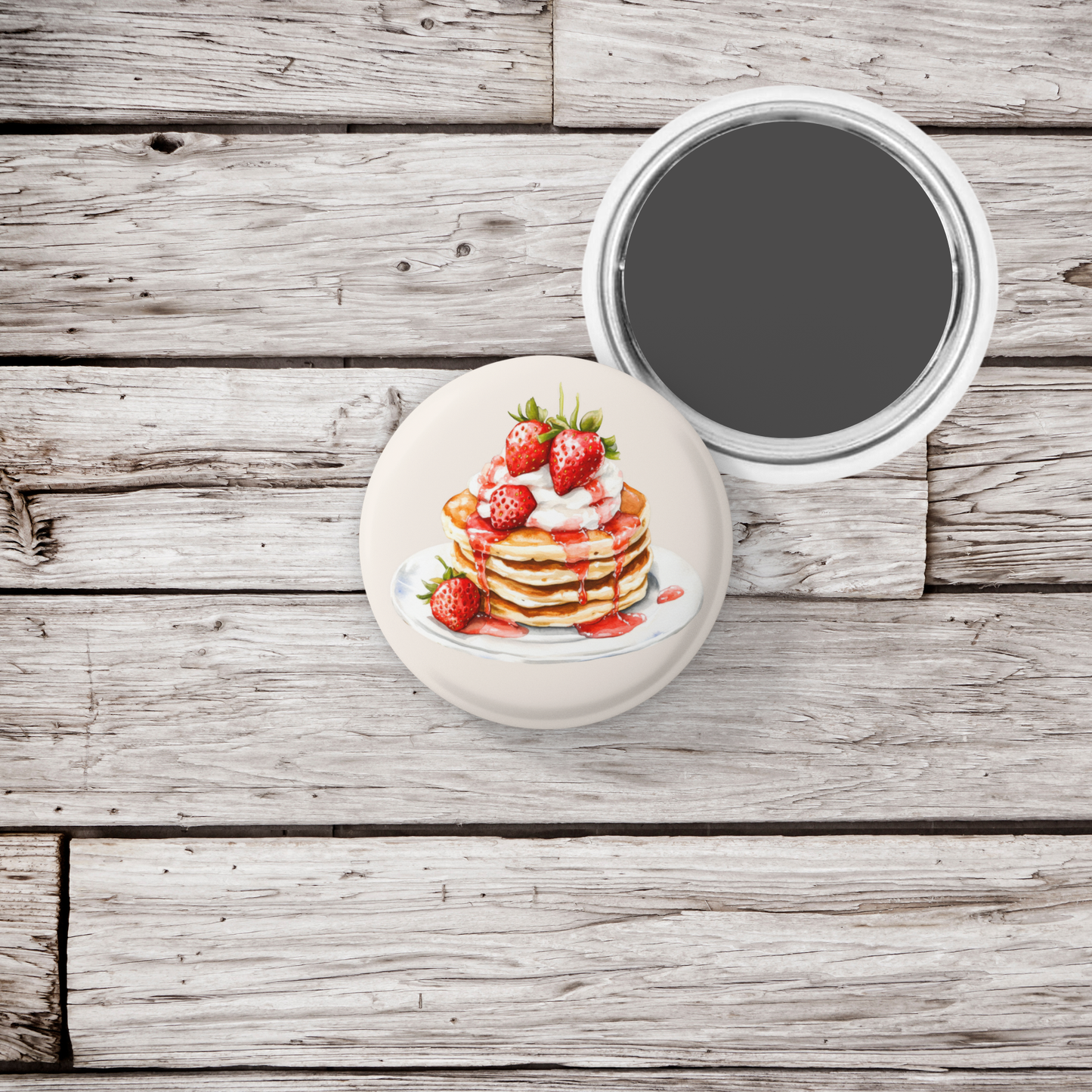 Pancakes With Strawberries Pin Back Button, Magnet