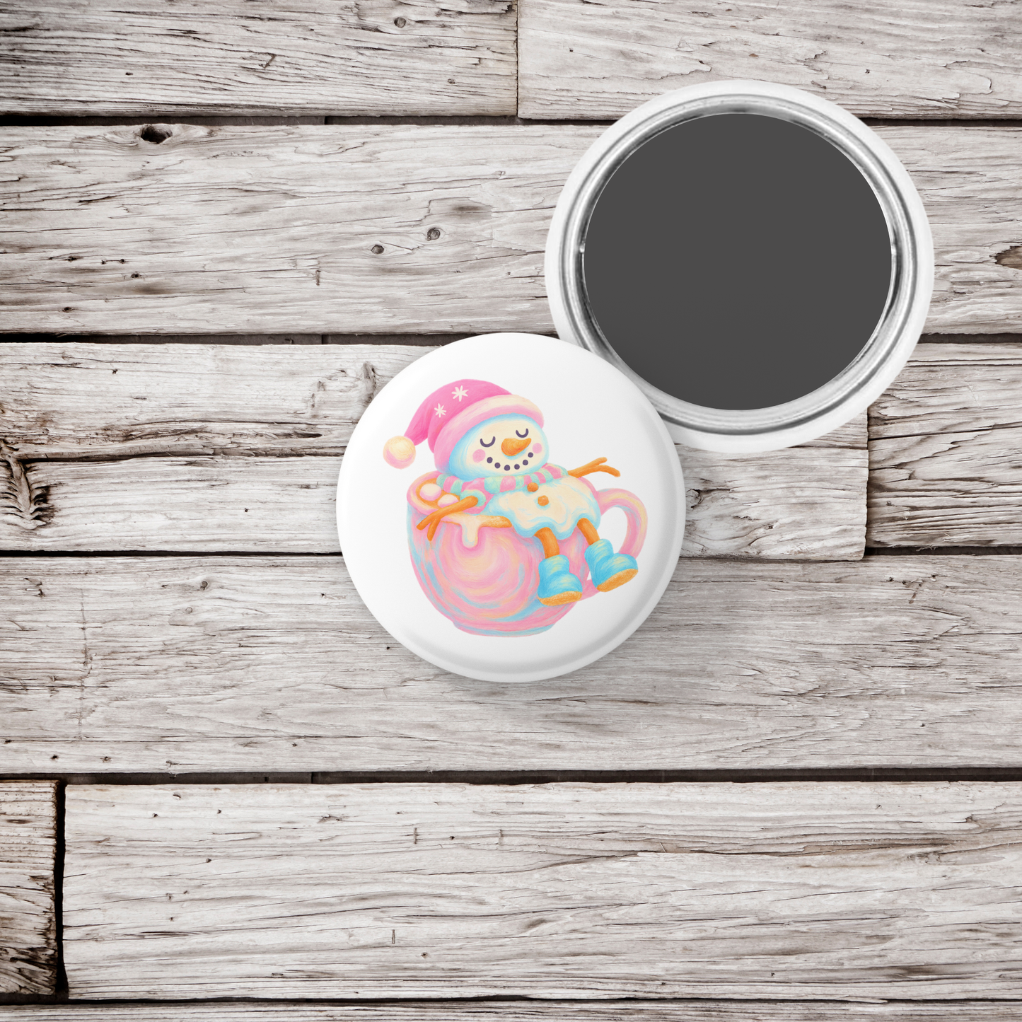 Snowman 7 Pin Back Button, Magnet