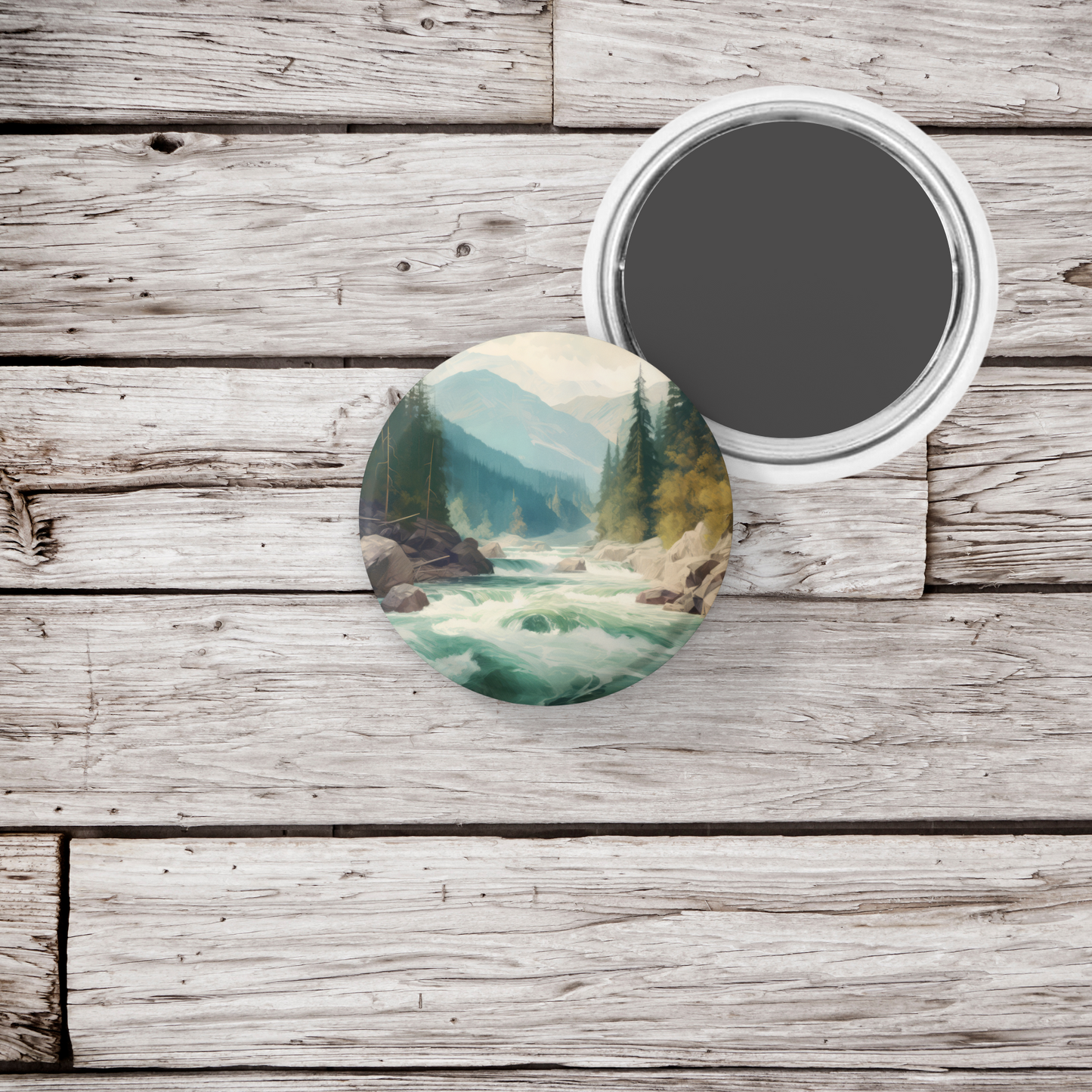 Rushing Water River 6 Pin Back Button, Magnet, Keychain