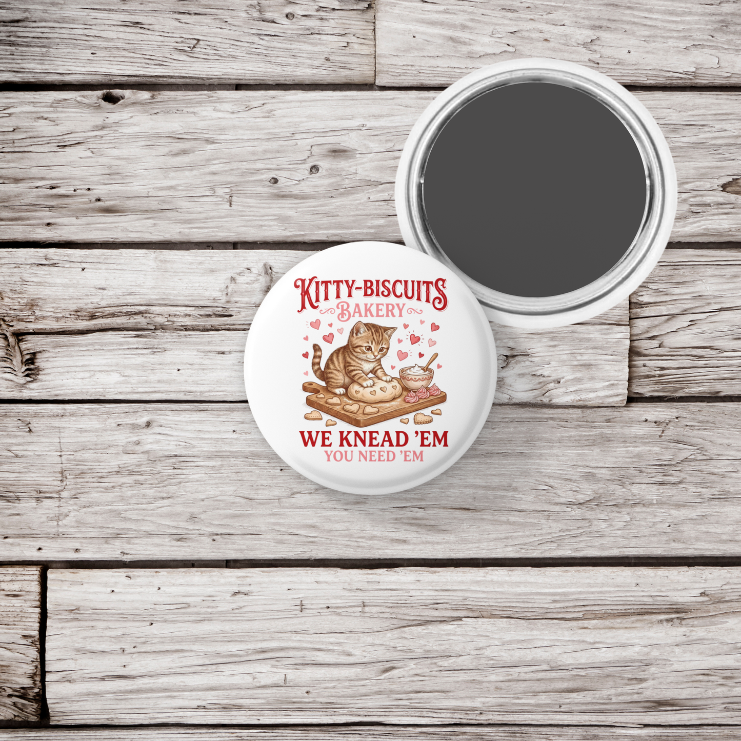 Kitty Biscuits Bakery Pin Back Button, Magnet
