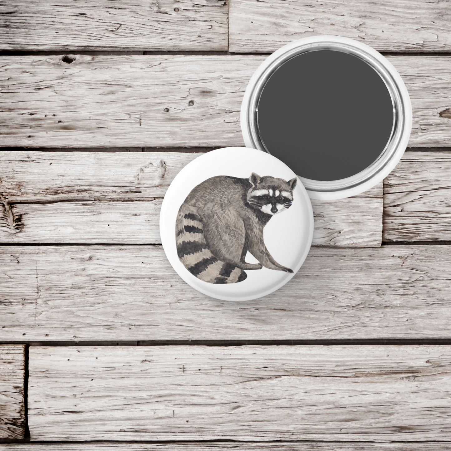 Raccoon Pin Back Button, Magnet, Keychain
