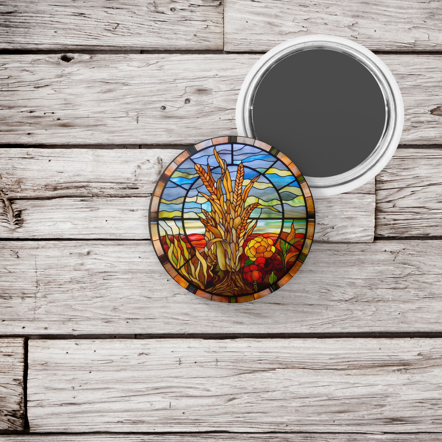 Stained Glass Wheat Pin Back Button, Magnet, Keychain