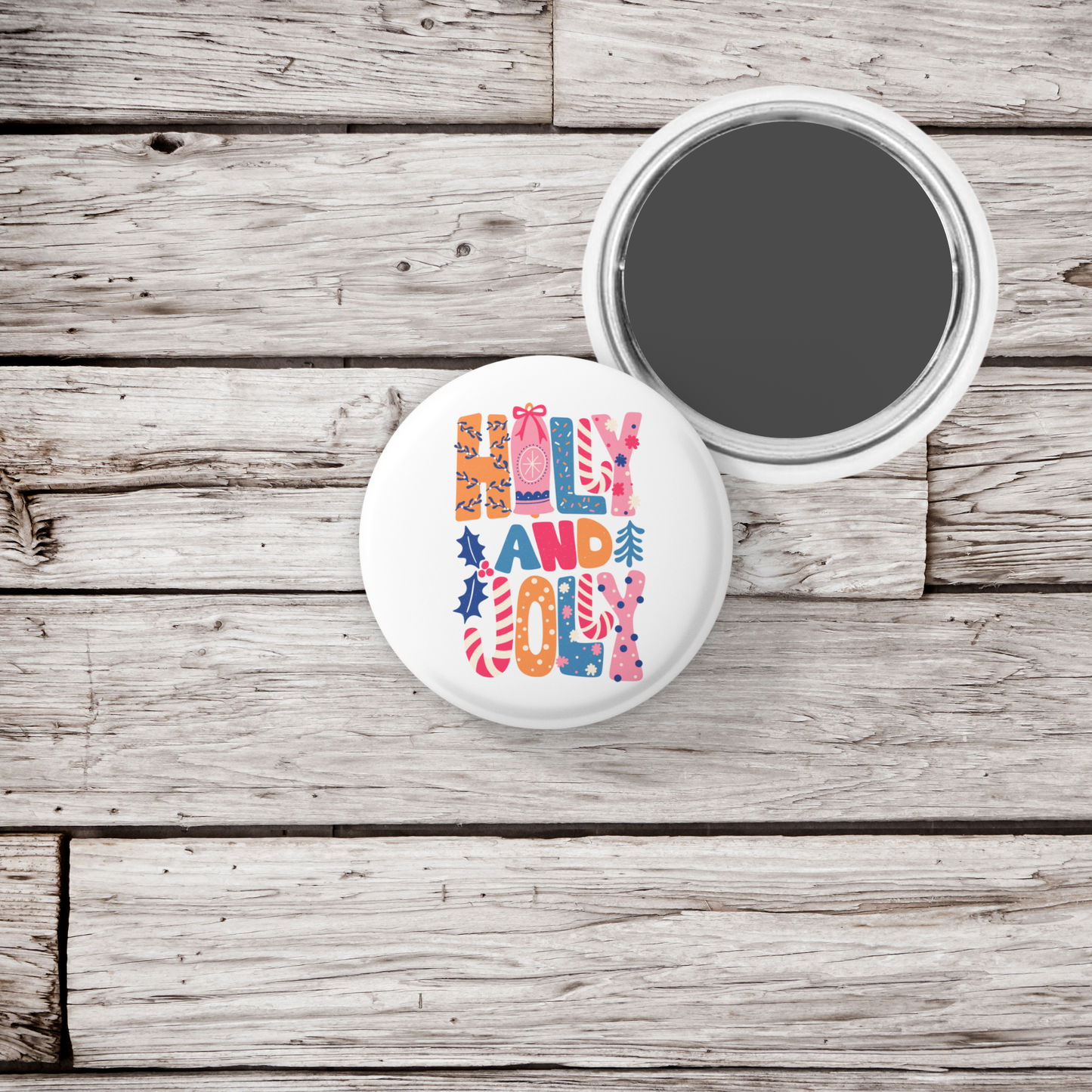 Holly and Jolly Pin Back Button, Magnet