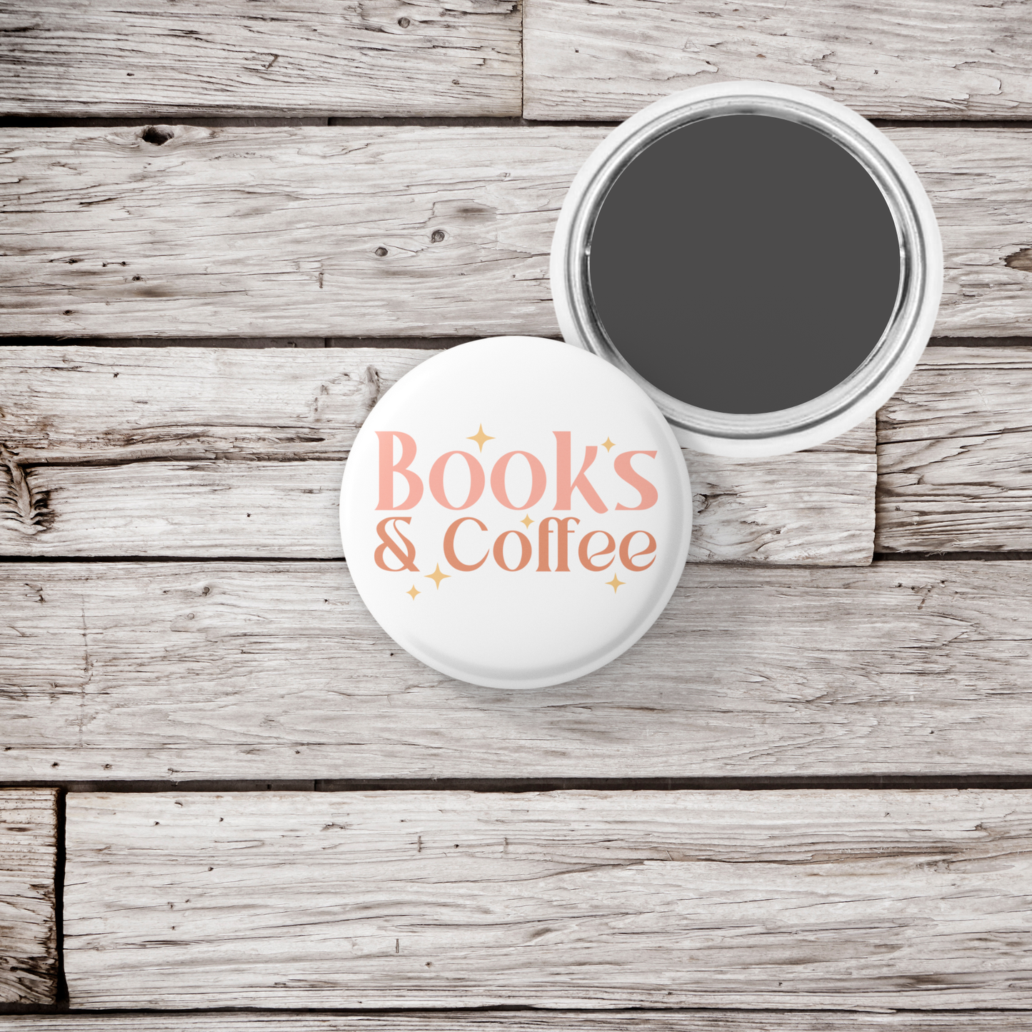 Books & Coffee Pin Back Button, Magnet