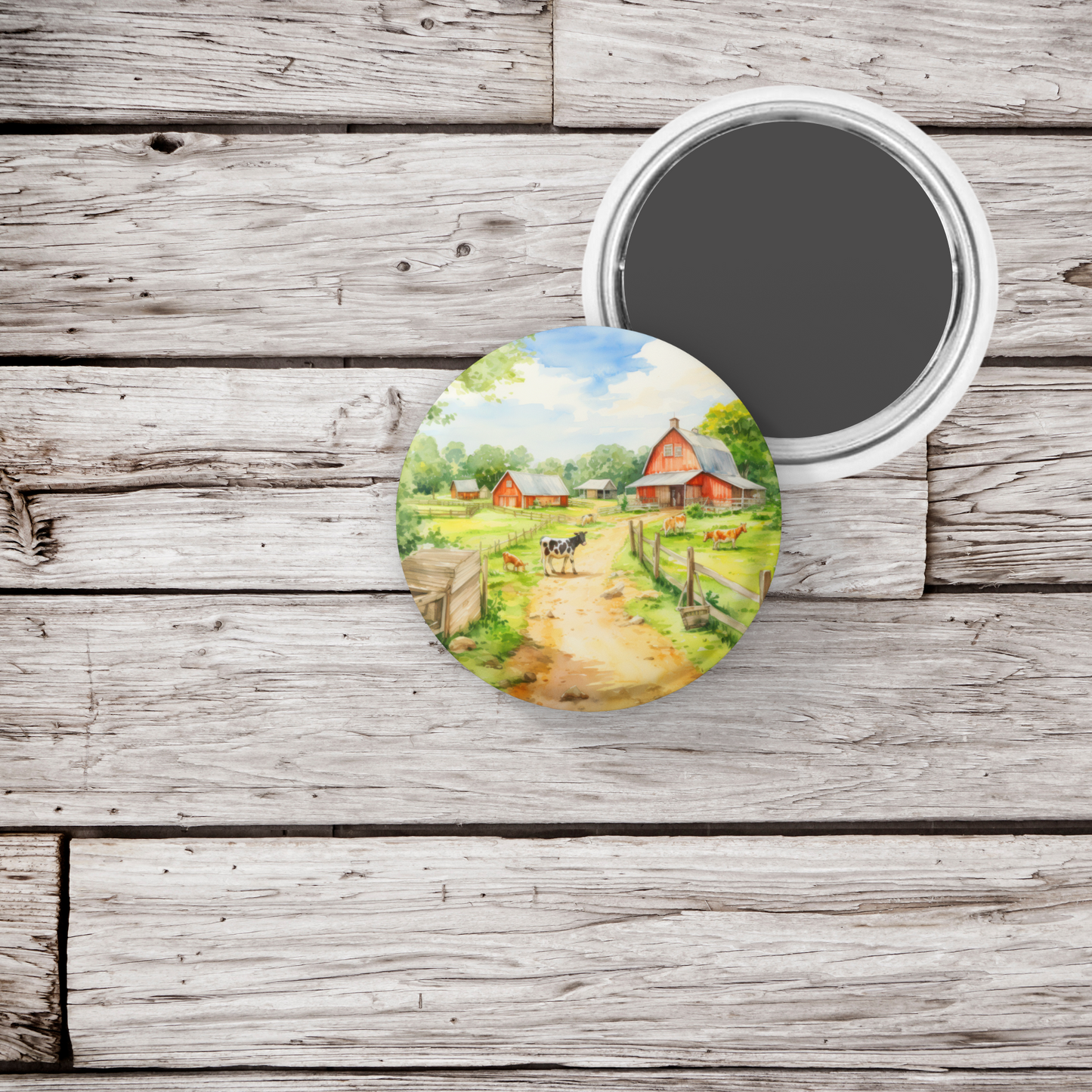 Farm Landscape 3 Pin Back Button, Magnet, Keychain