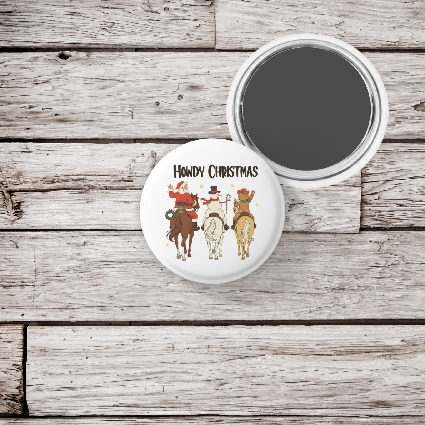 Howdy Christmas Pin Back Button, Magnet
