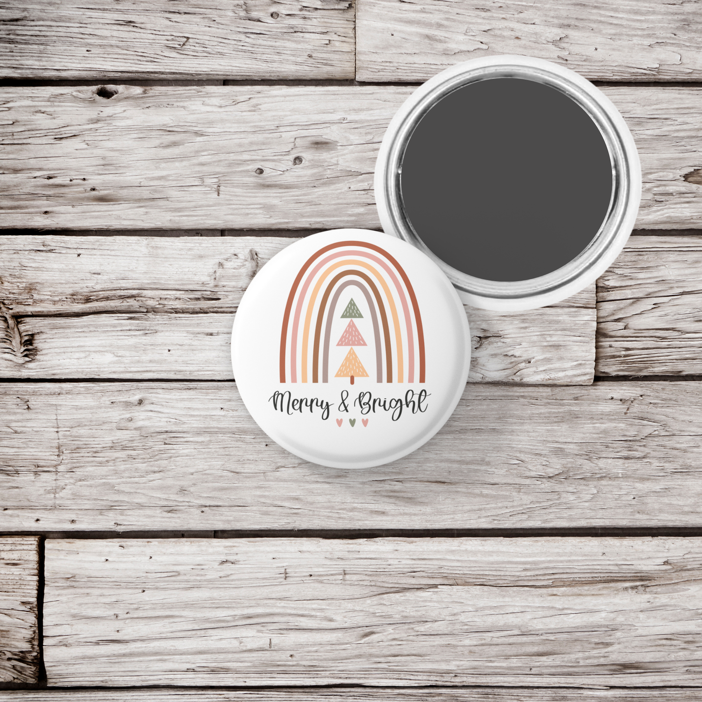 Merry & Bright Rainbow Pin Back Button, Magnet