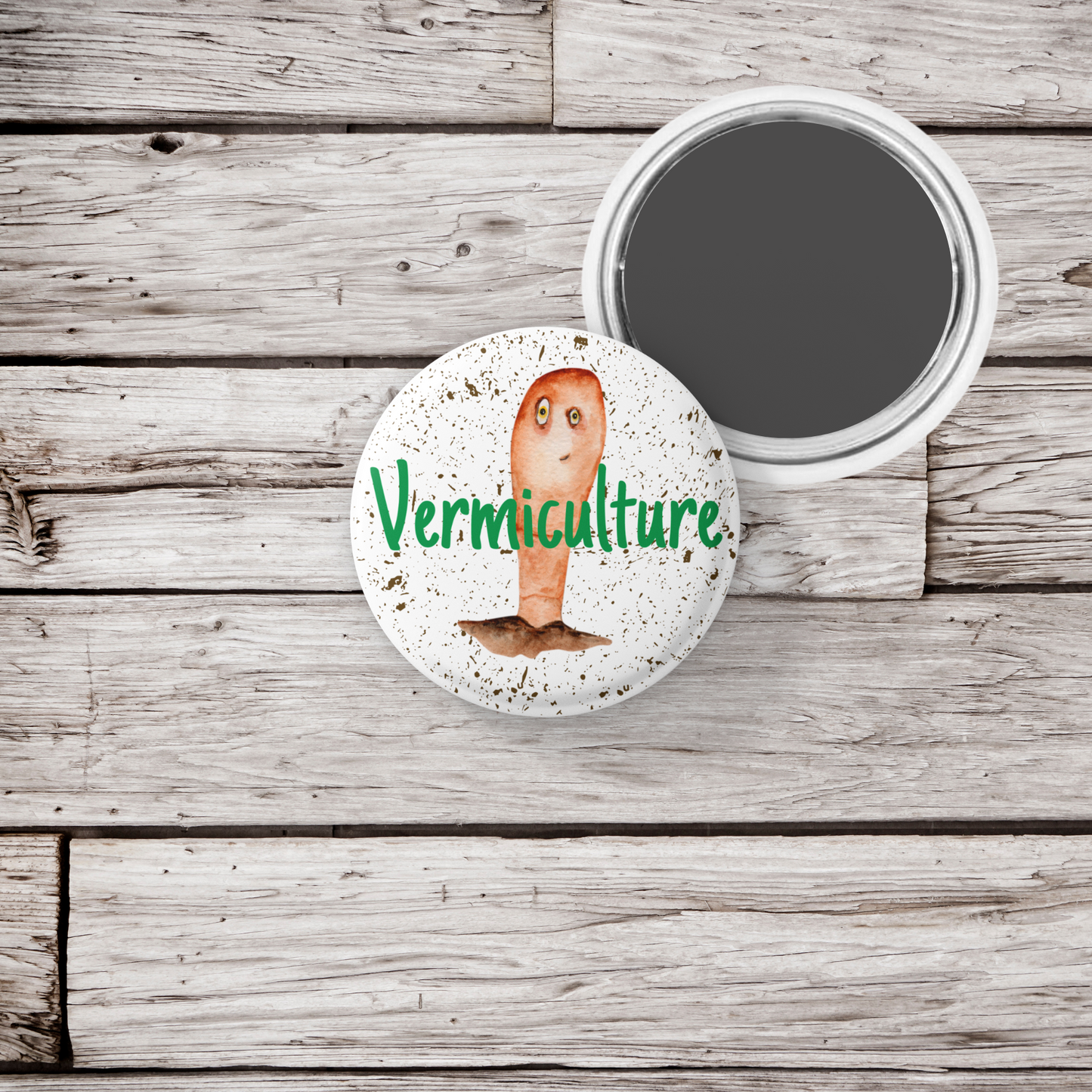 Vermiculture Pin Back Button, Magnet, Keychain