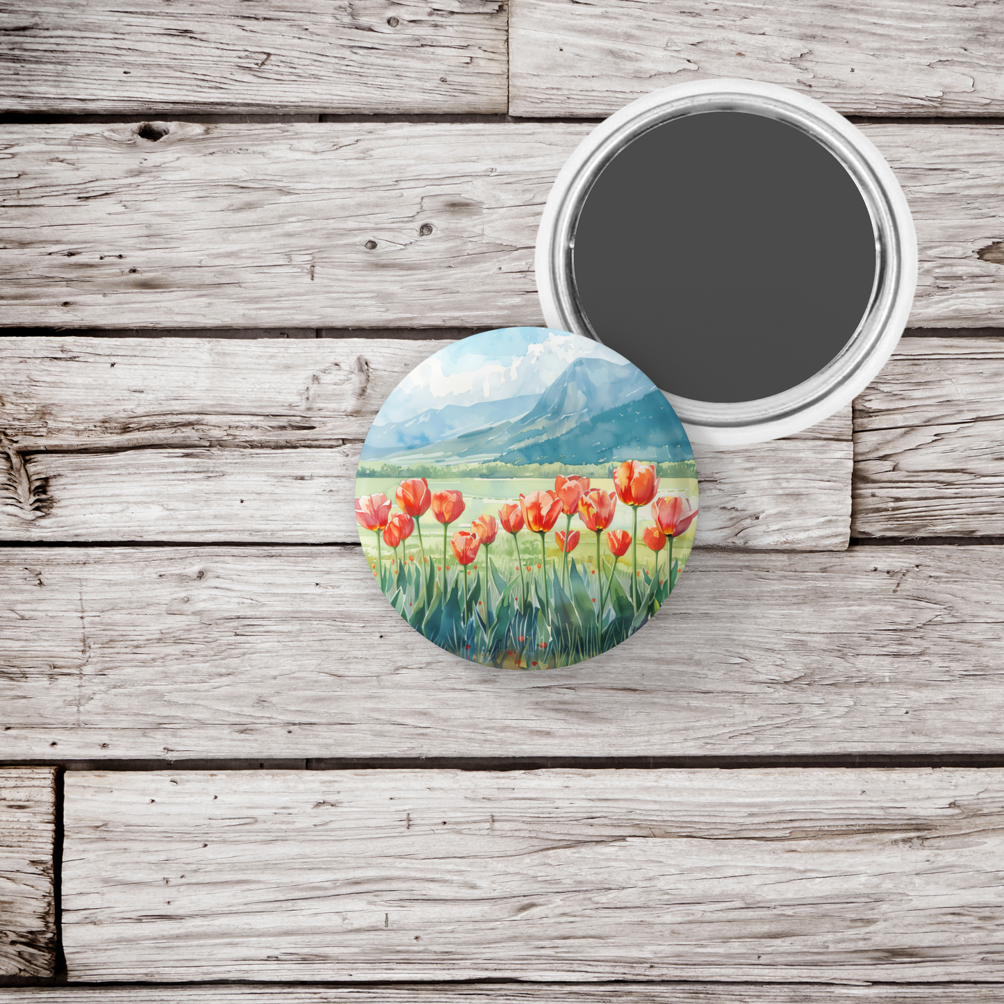 Tulip Mountain Pin Back Button, Magnet, Keychain