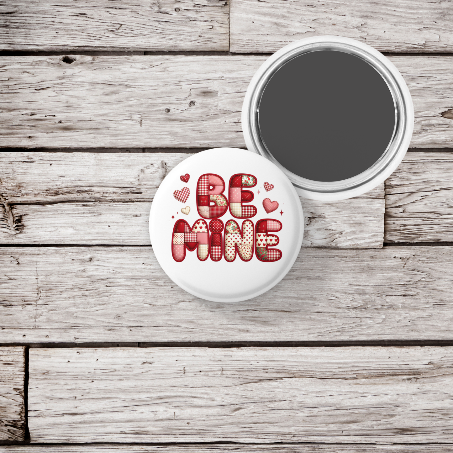 Be Mine Quilted Pin Back Button, Magnet
