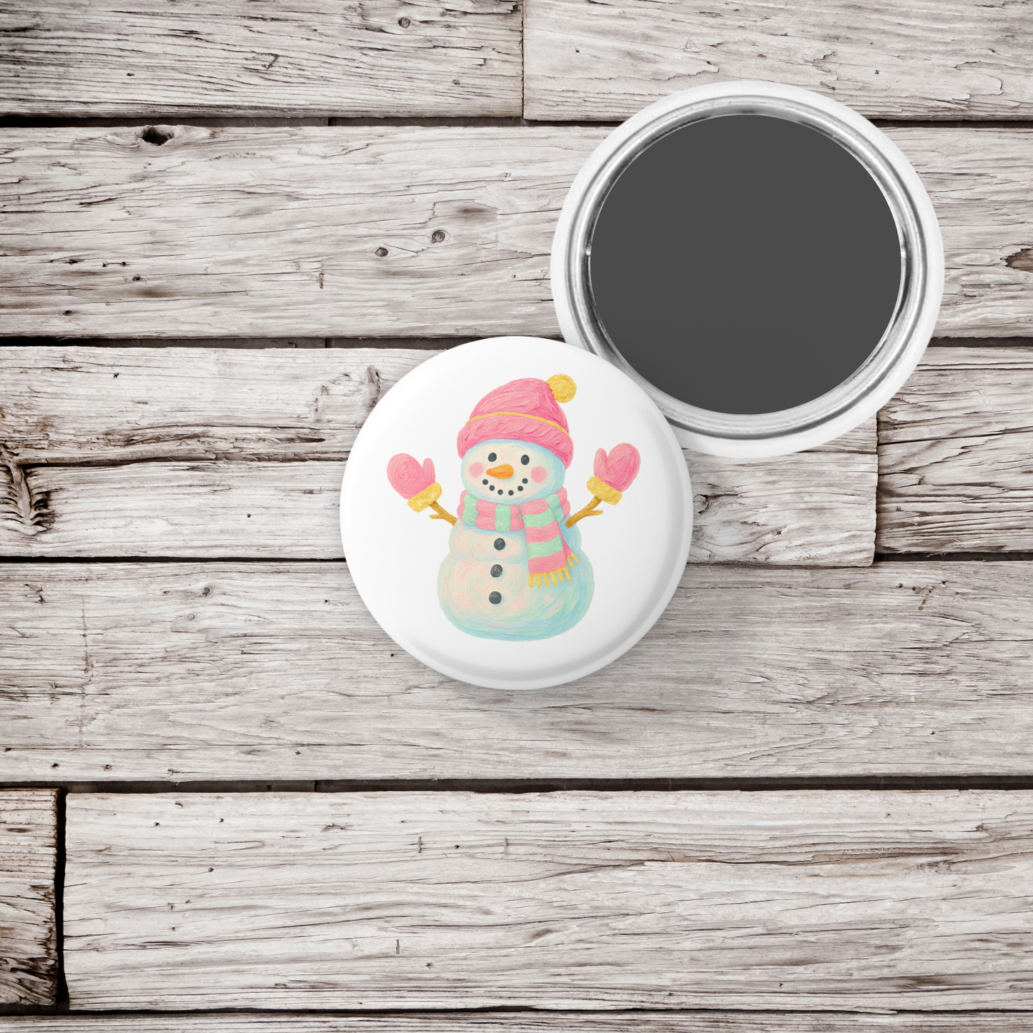 Snowman 1 Pin Back Button, Magnet