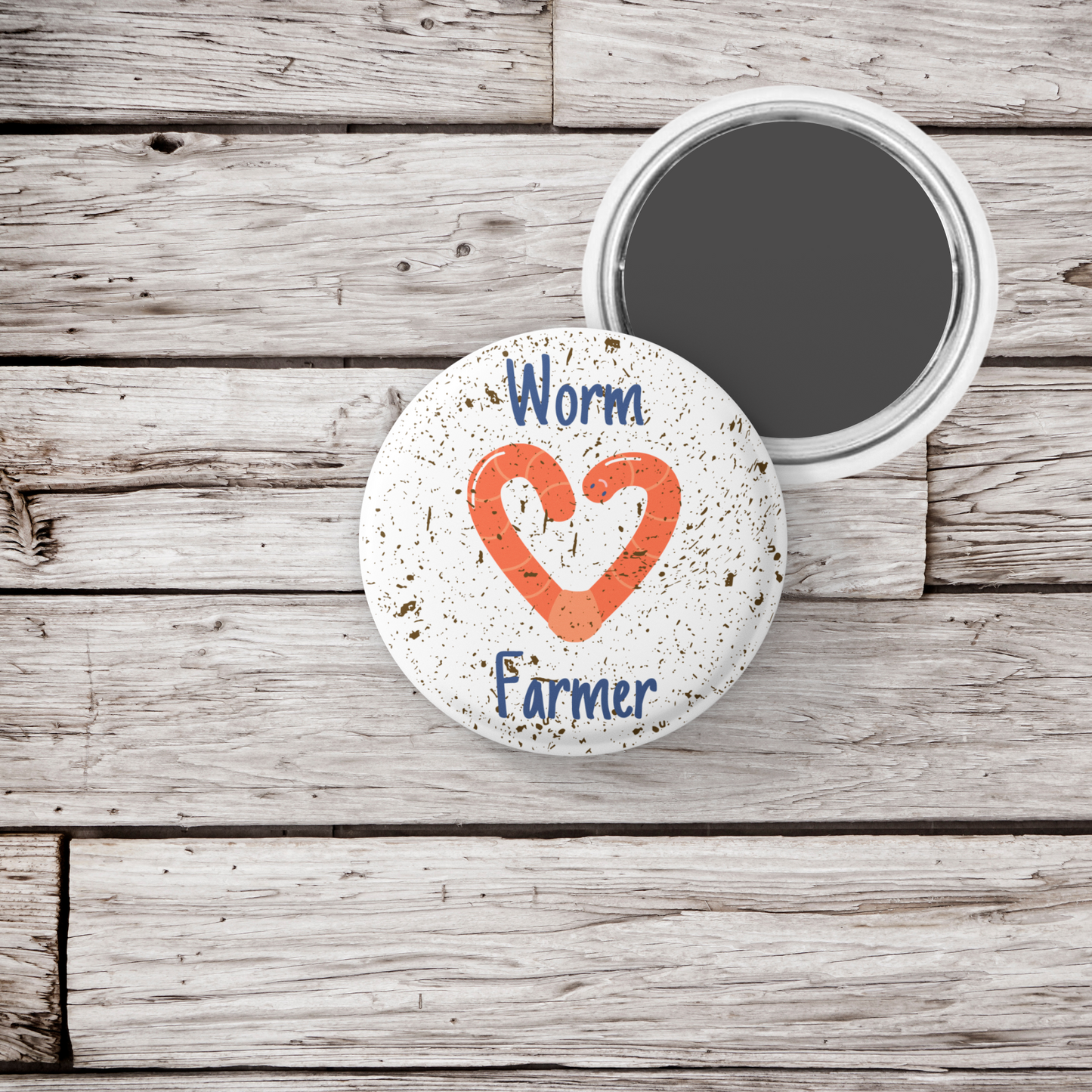 Worm Farmer Worm Heart Pin Back Button, Magnet, Keychain