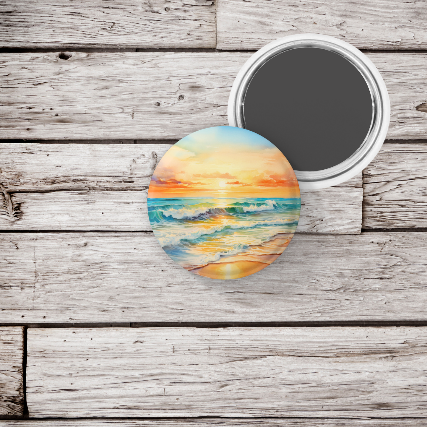 Beach Landscape Pin Back Button, Magnet, Keychain