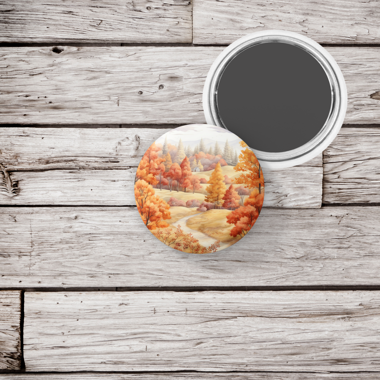 Country Fall Landscape 14 Pin Back Button, Magnet