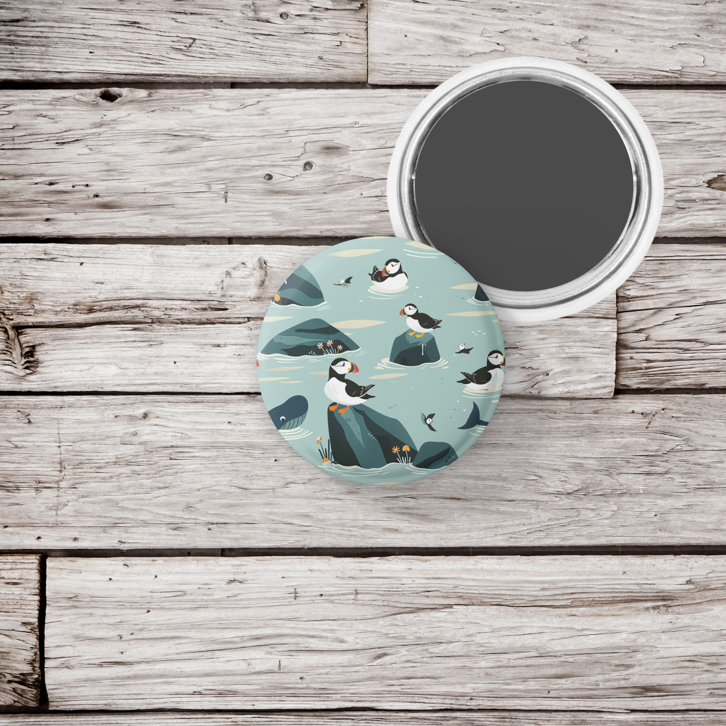 Puffin 2 Pin Back Button, Magnet