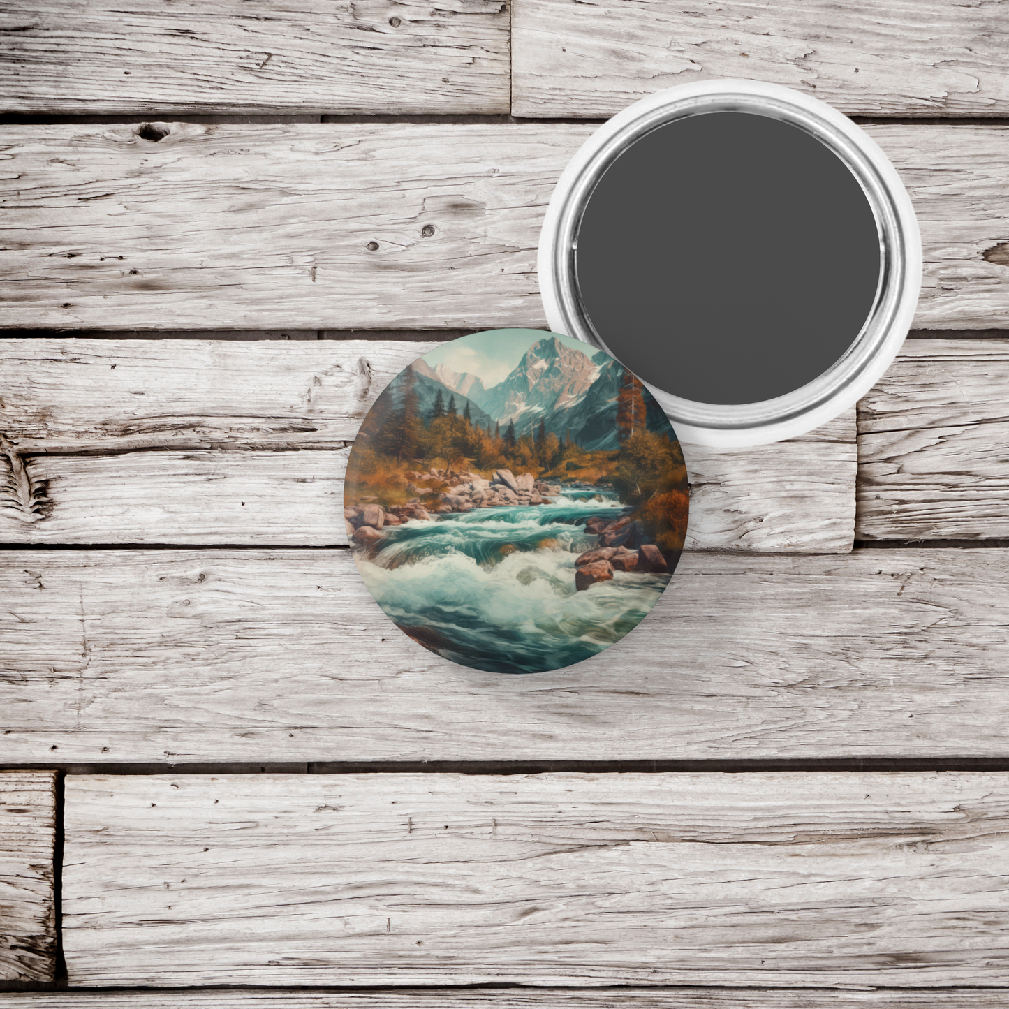 Rushing Water River 3 Pin Back Button, Magnet, Keychain