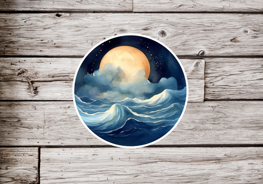 Ocean Waves and Moon Sticker