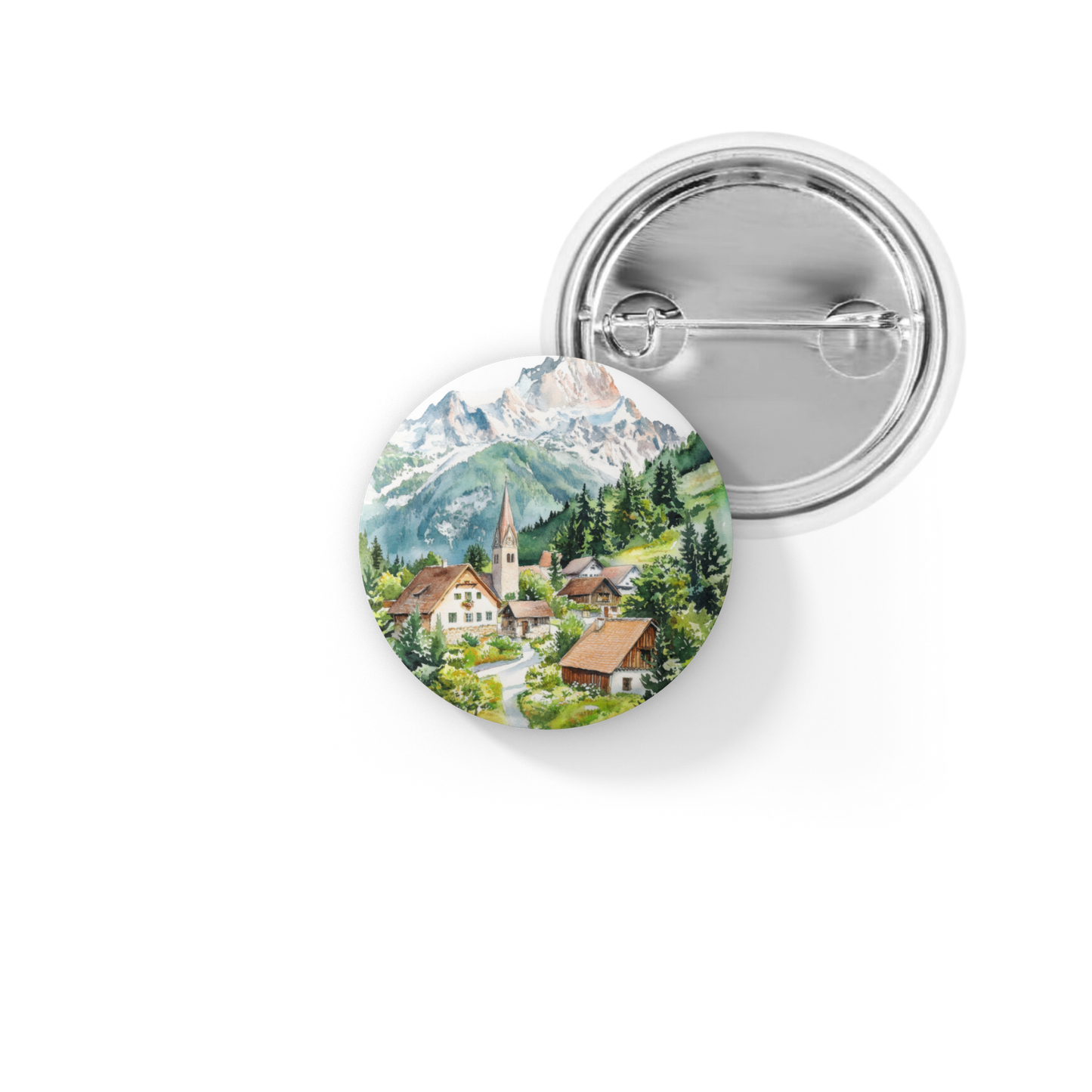 Mountain Village Pin Back Button, Magnet