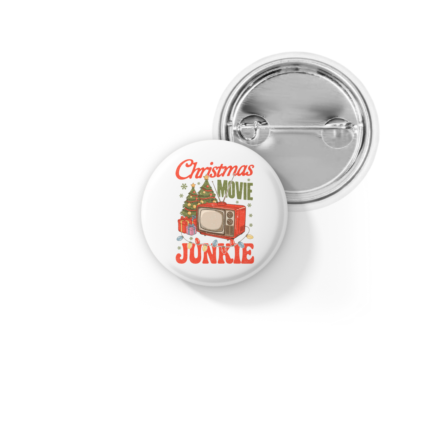 Christmas Movie Junkie Is In The Air Pin Pin Back Button, Magnet