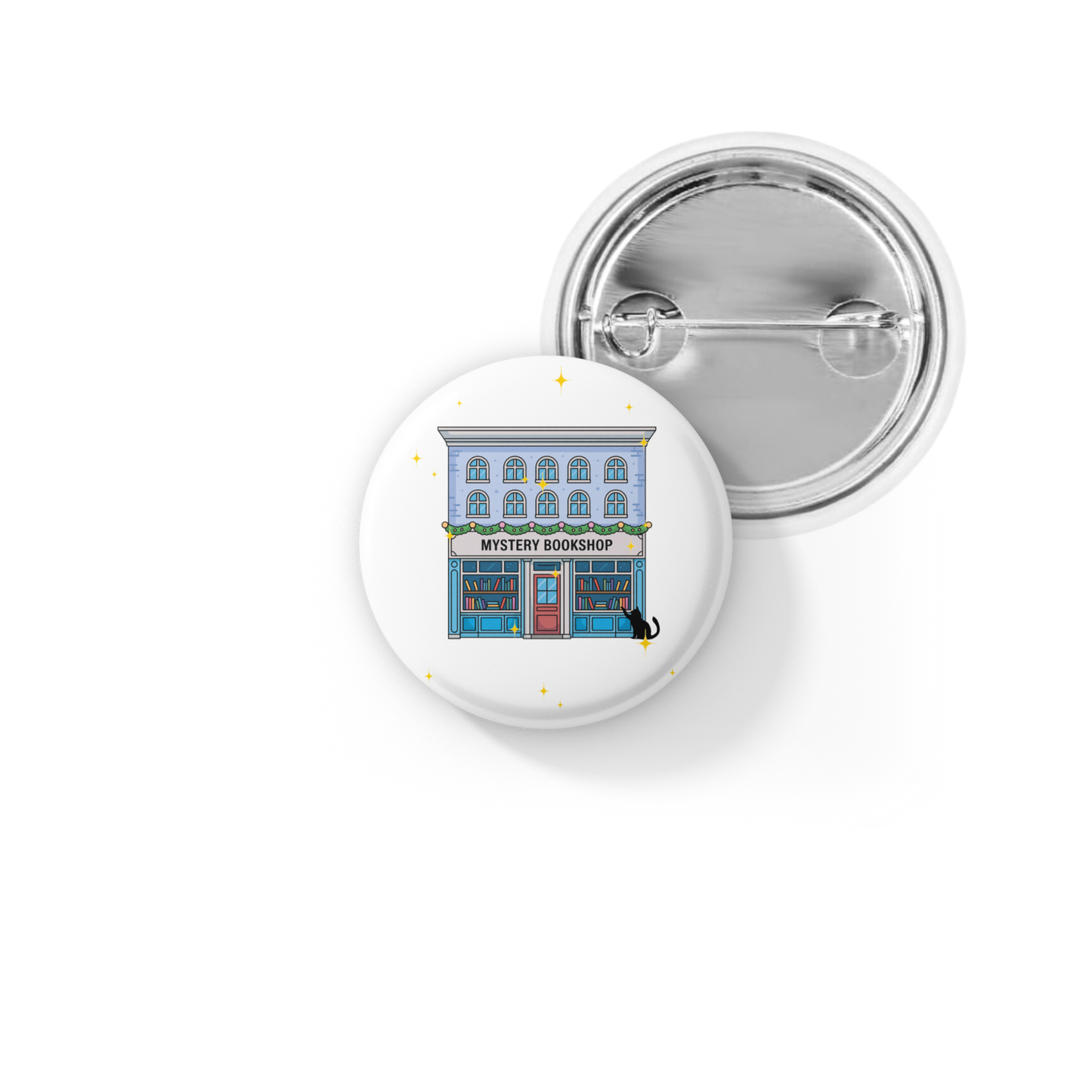 Mystery Bookshop Pin Back Button, Magnet