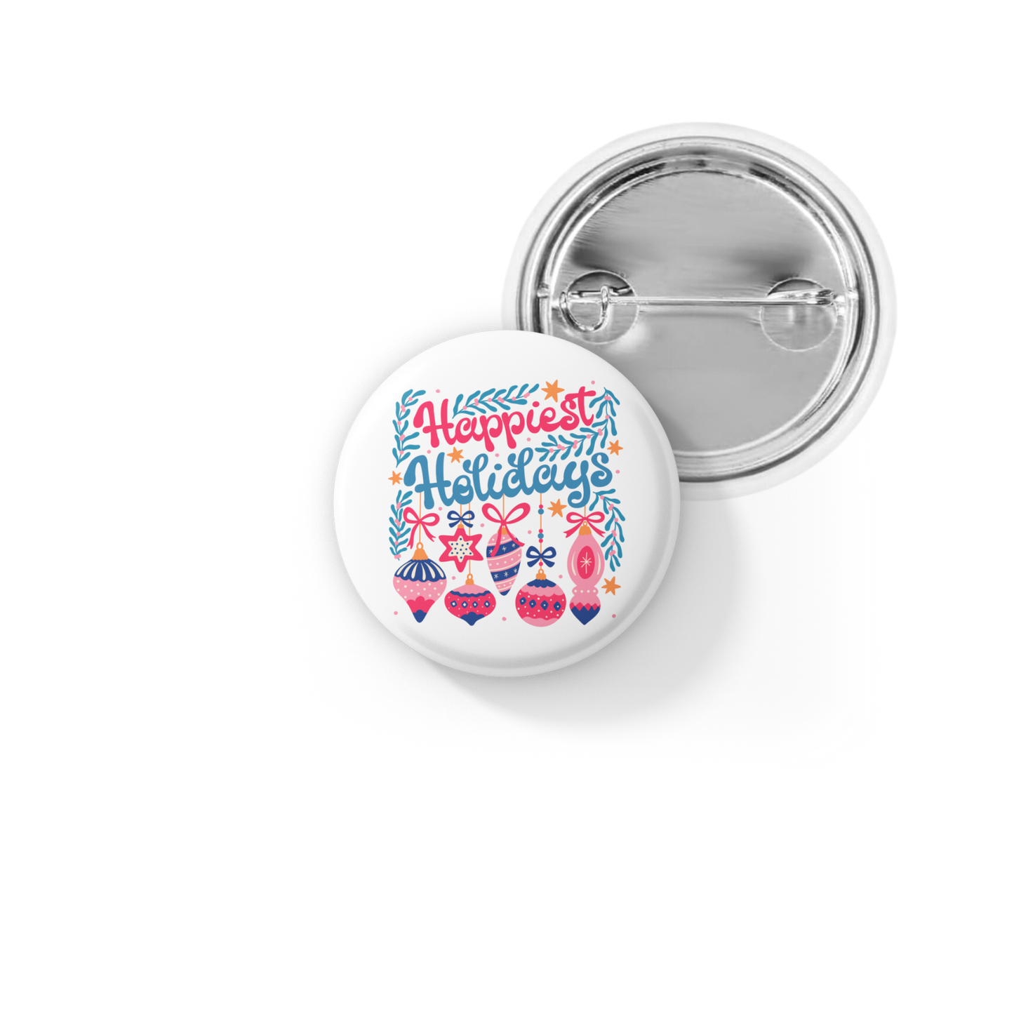 Happiest Holidays Pin Back Button, Magnet
