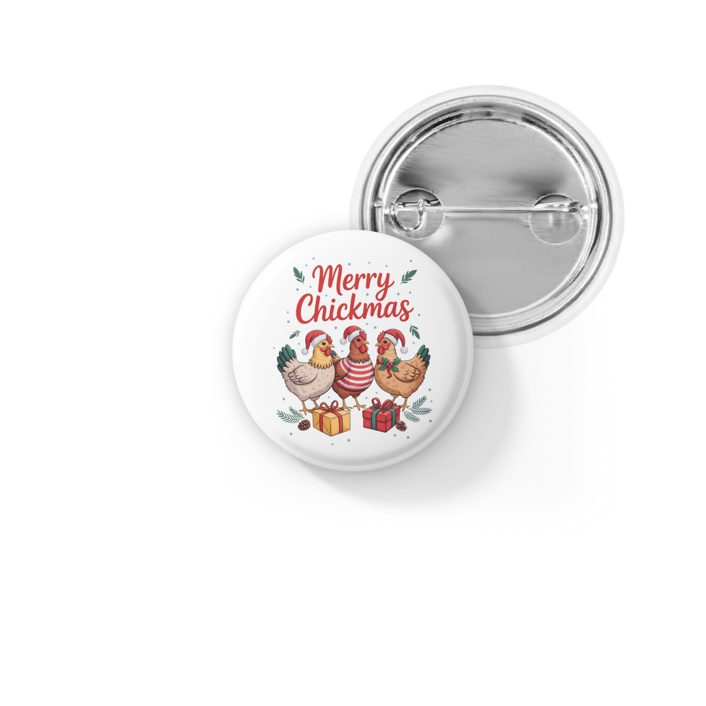 Merry Chickmas Pin Back Button, Magnet