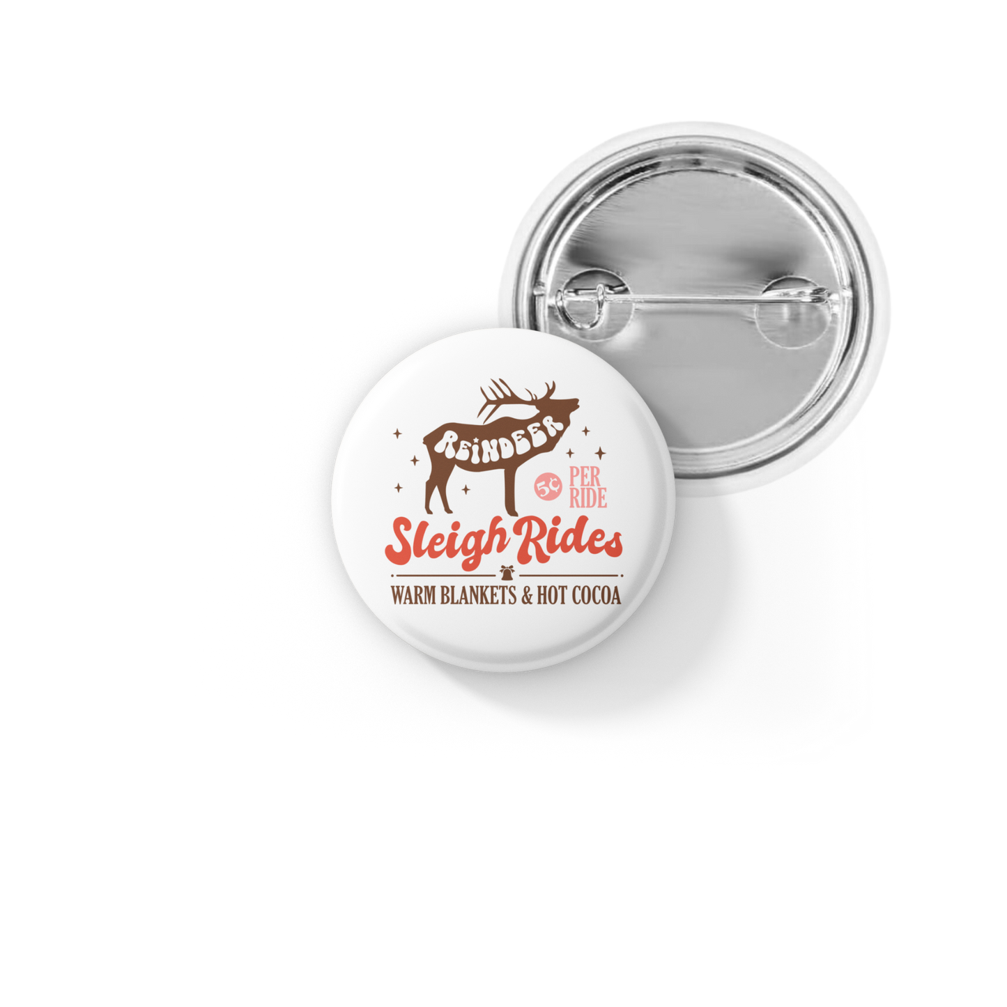Reindeer Sleigh Rides Pin Back Button, Magnet