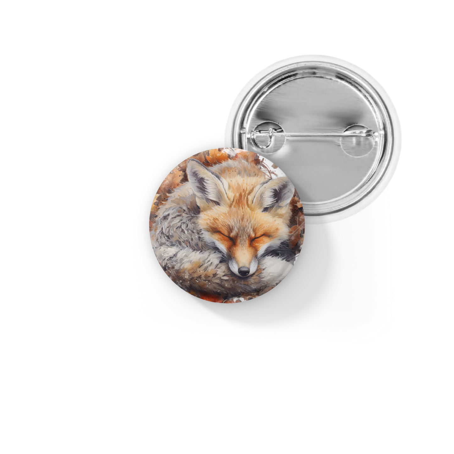 Sleeping Fox 2 Pin Back Button, Magnet