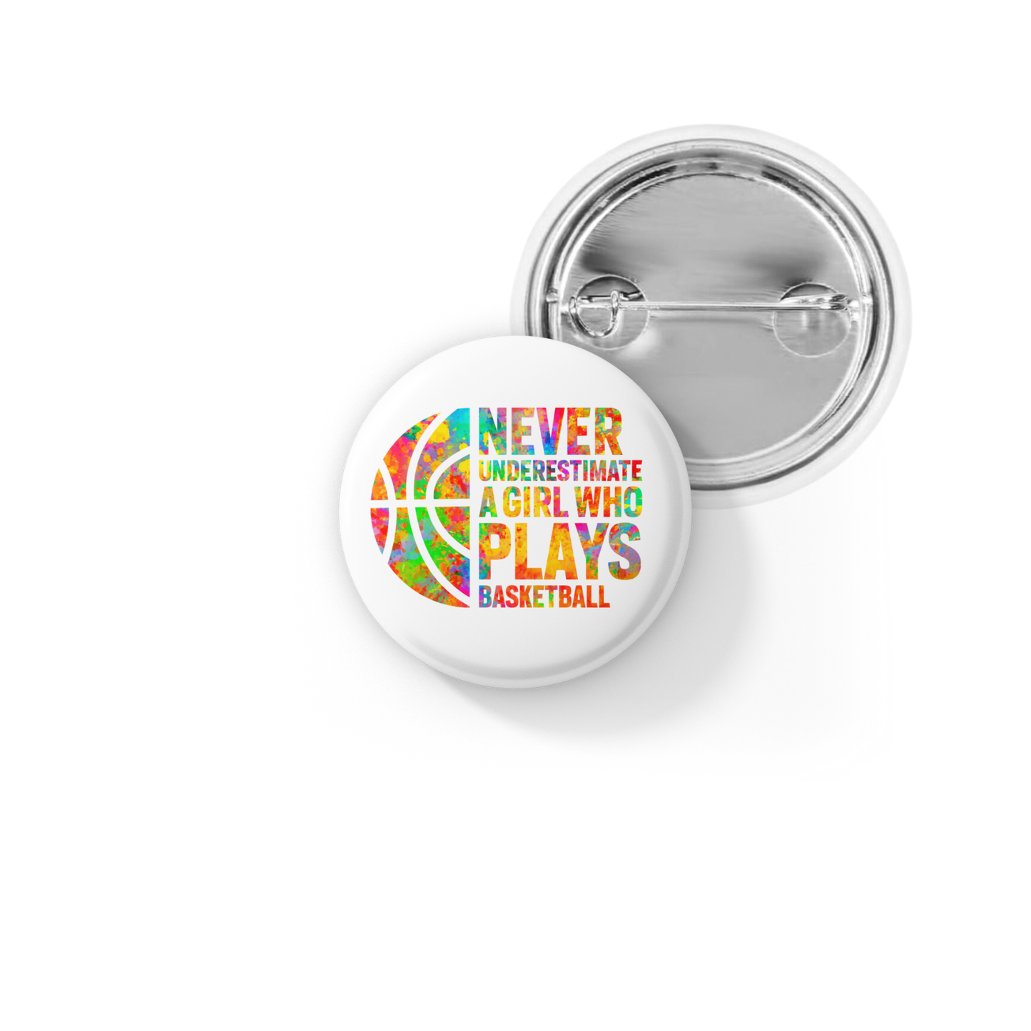 Never Underestimate A Girl Who Plays Basketball Pin Back Button, Magnet