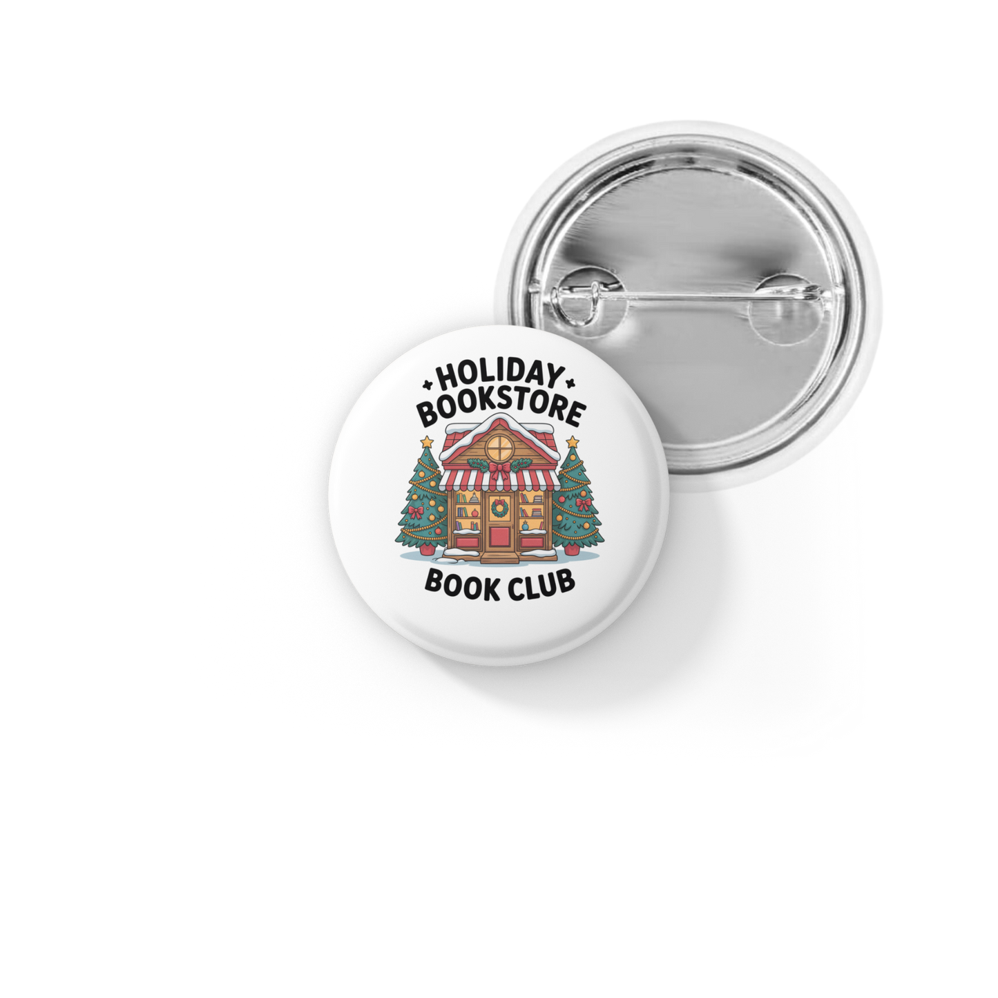 Holiday Bookstore Book Club Pin Back Button, Magnet