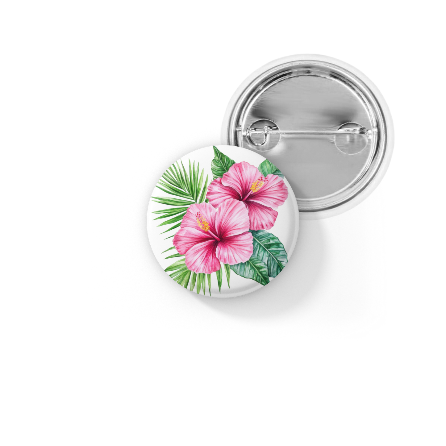 Pink Hibiscus Flower Pin Back Button, Magnet