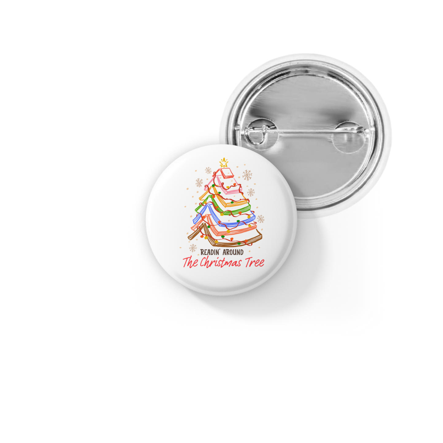Readin Around The Christmas Tree Pin Back Button, Magnet