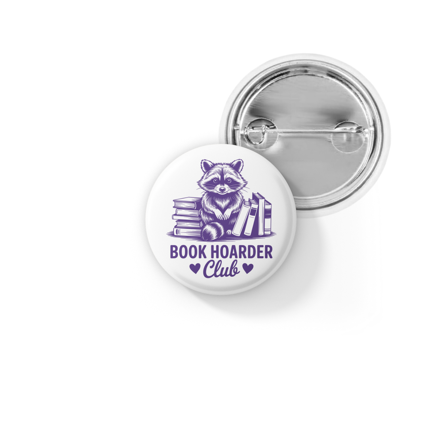 Book Hoarder Club Raccoon Pin Back Button, Magnet