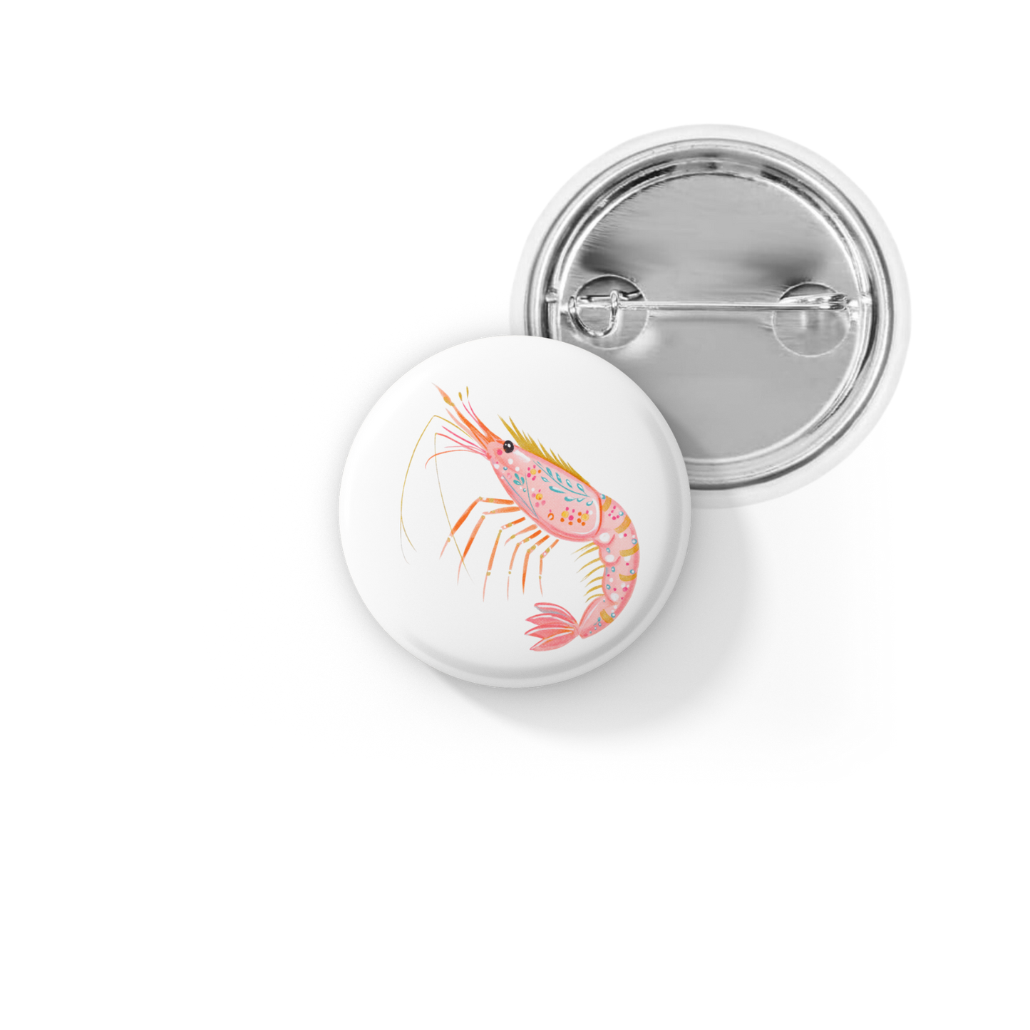 Pink Shrimp Pin Back Button, Magnet