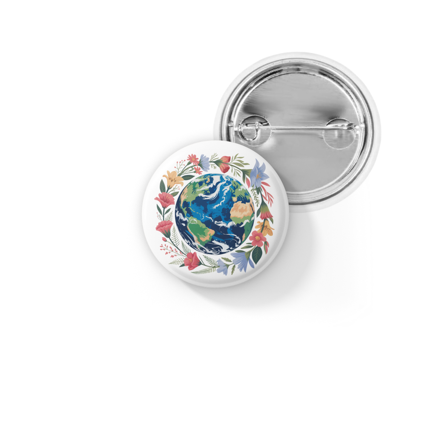 Earth Floral Pin Back Button, Magnet