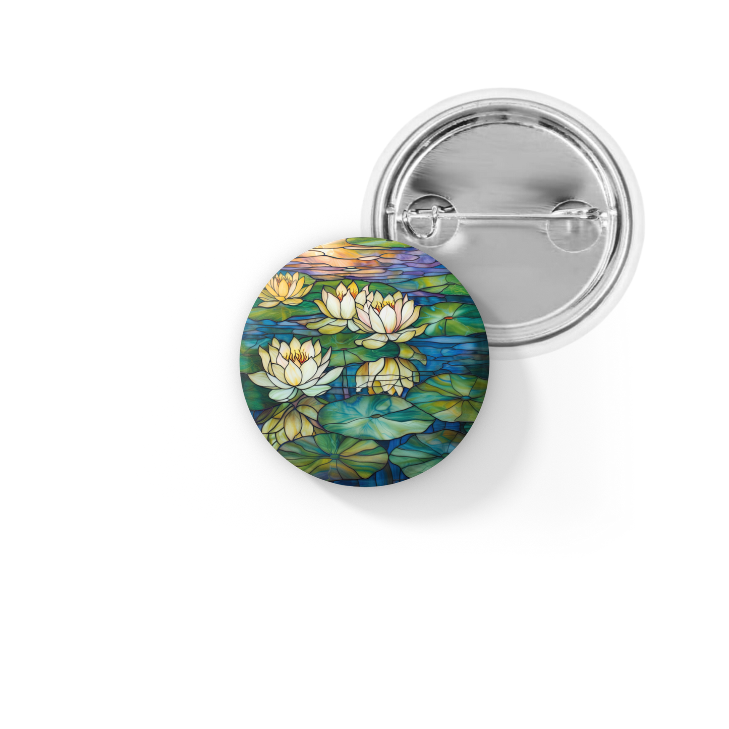 Water Lily 1 Stained Glass Pin Back Button, Magnet