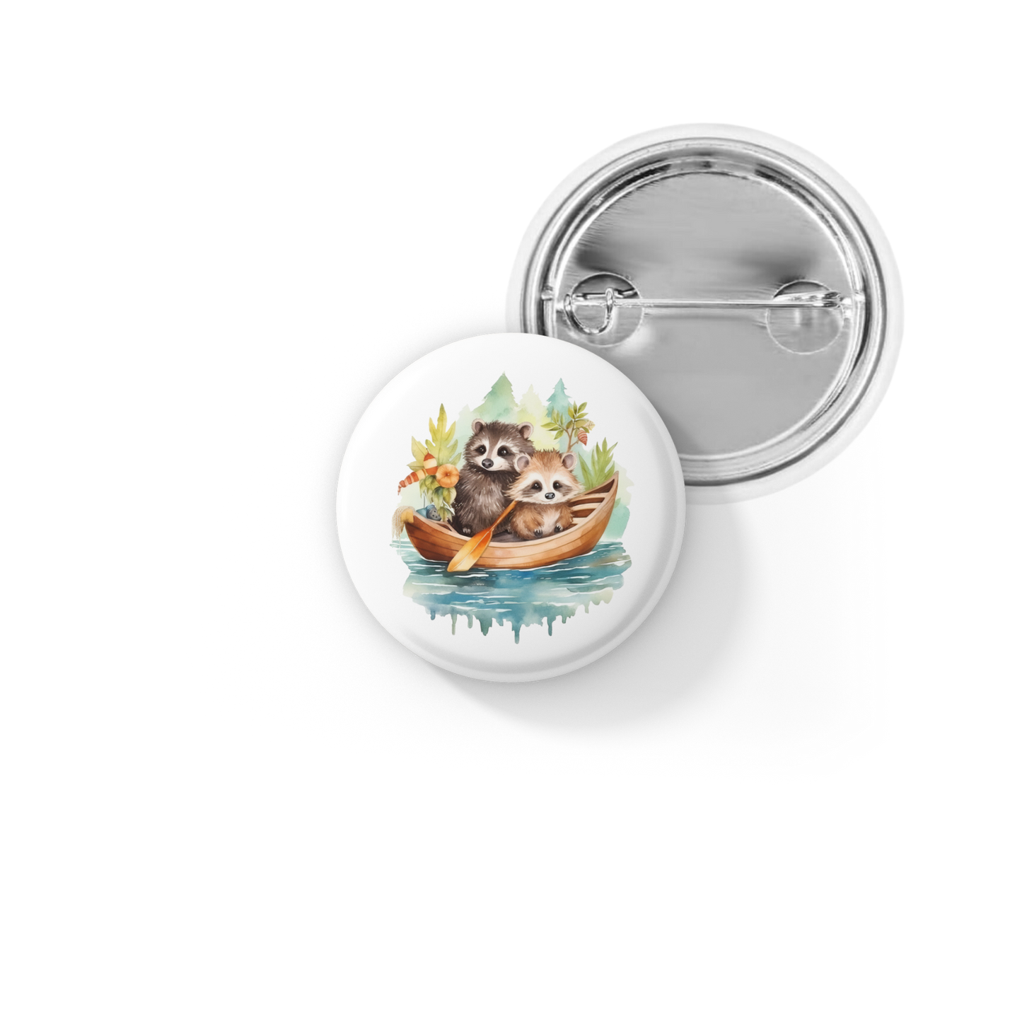Raccoon in Boat Pin Back Button, Magnet